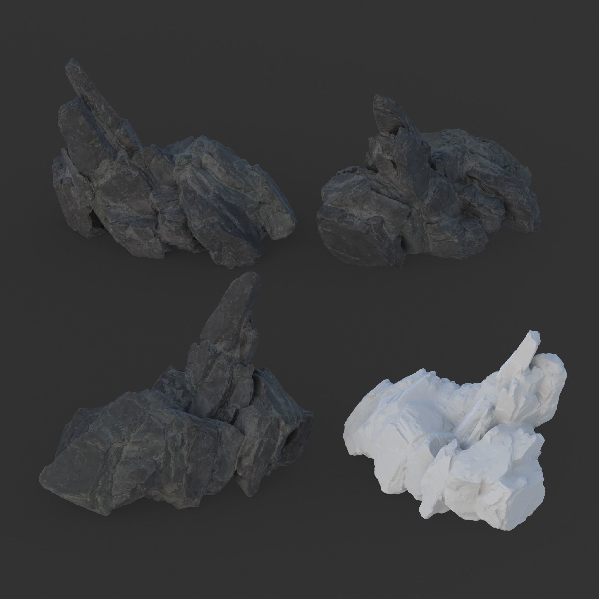 High poly Black Spiky Modular Rock 230715 3D model_8