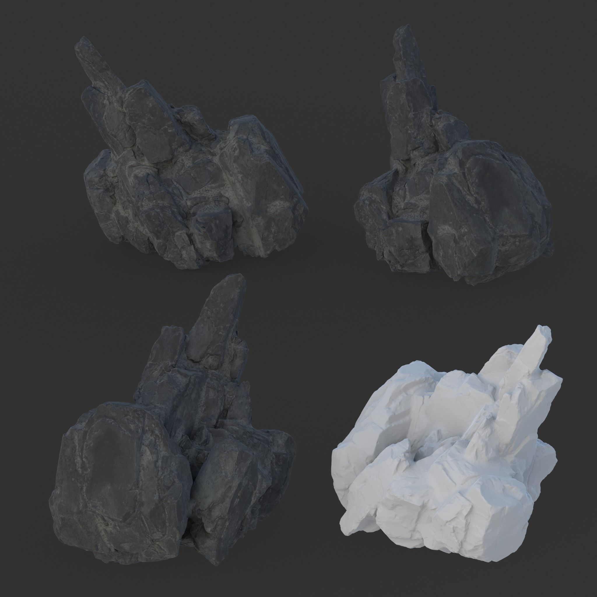 High poly Black Spiky Modular Rock 230715 3D model_10