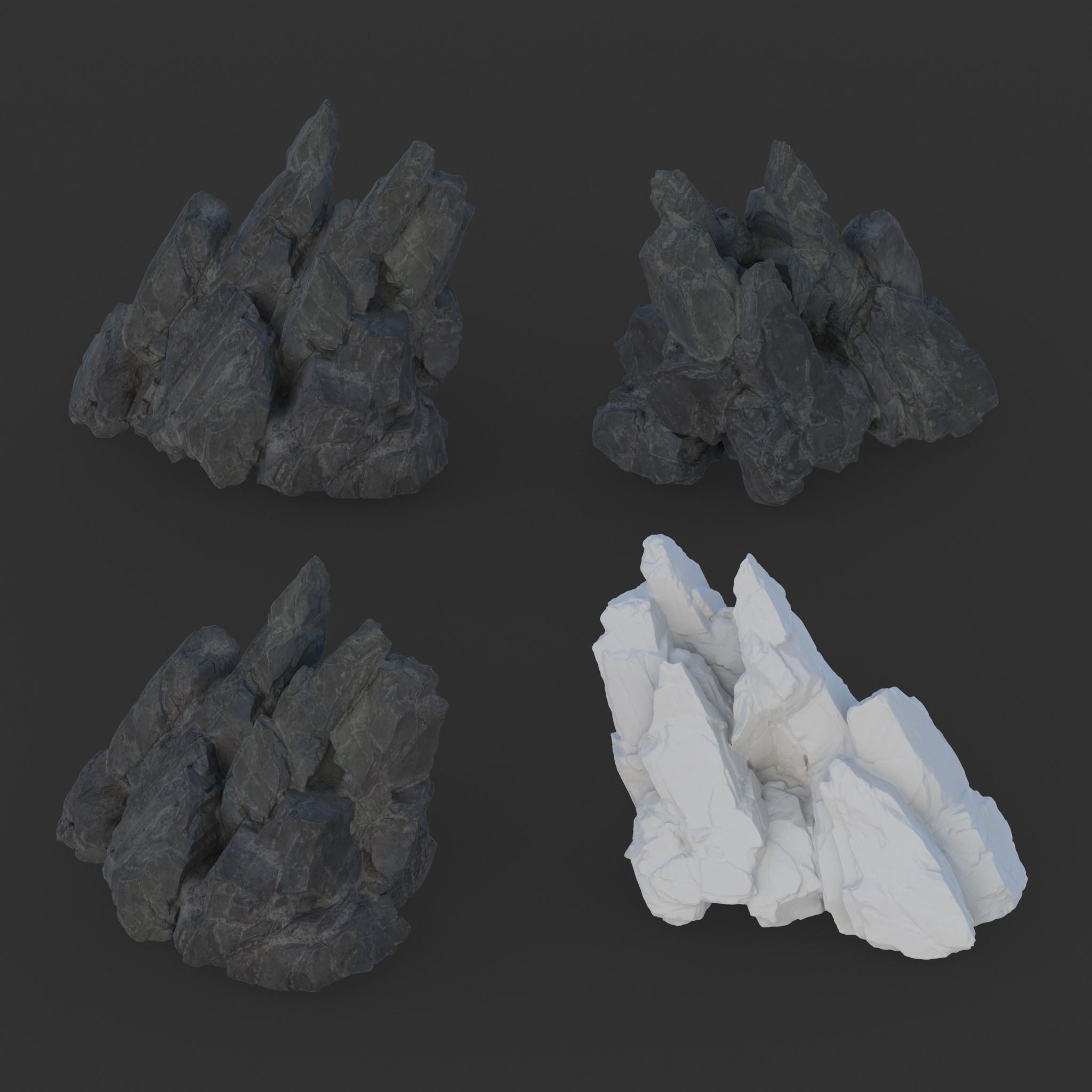 High poly Black Spiky Modular Rock 230715 3D model_4
