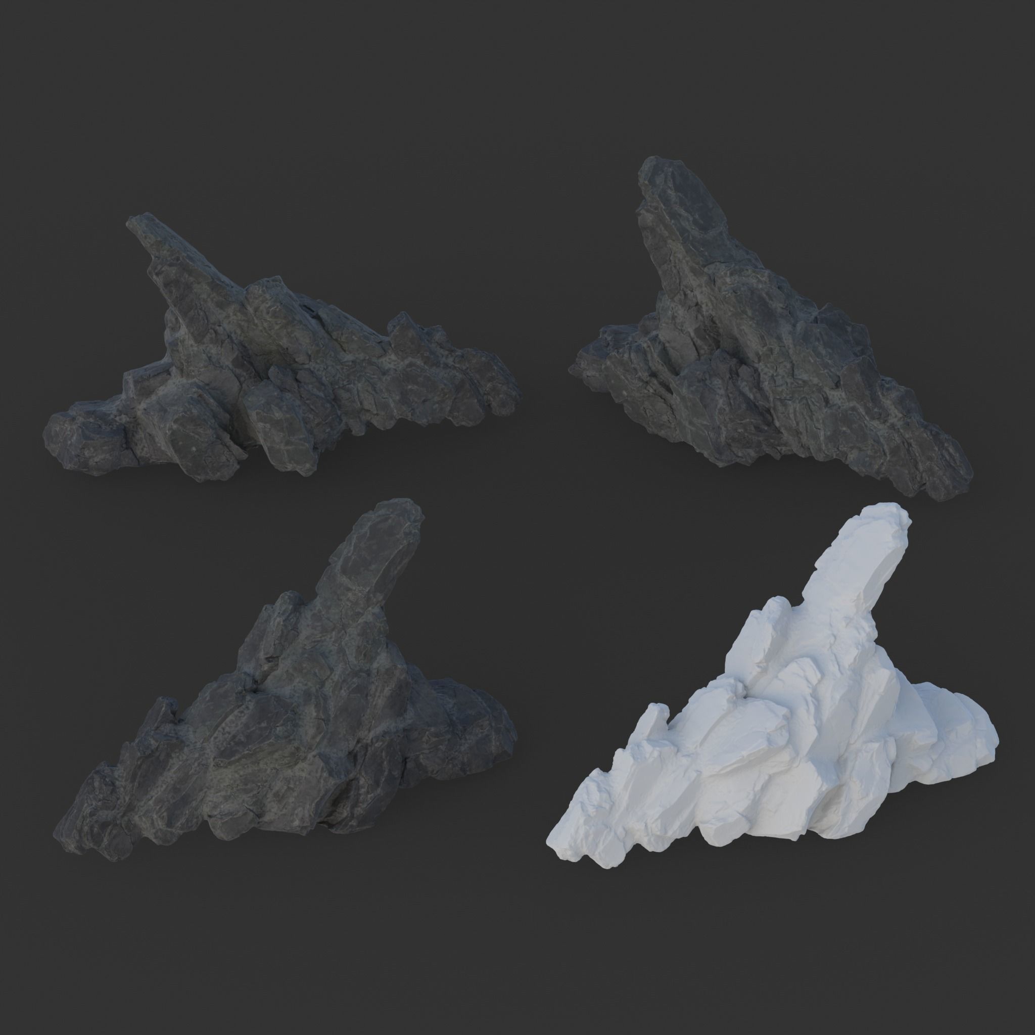 High poly Black Spiky Modular Rock 230715 3D model_16