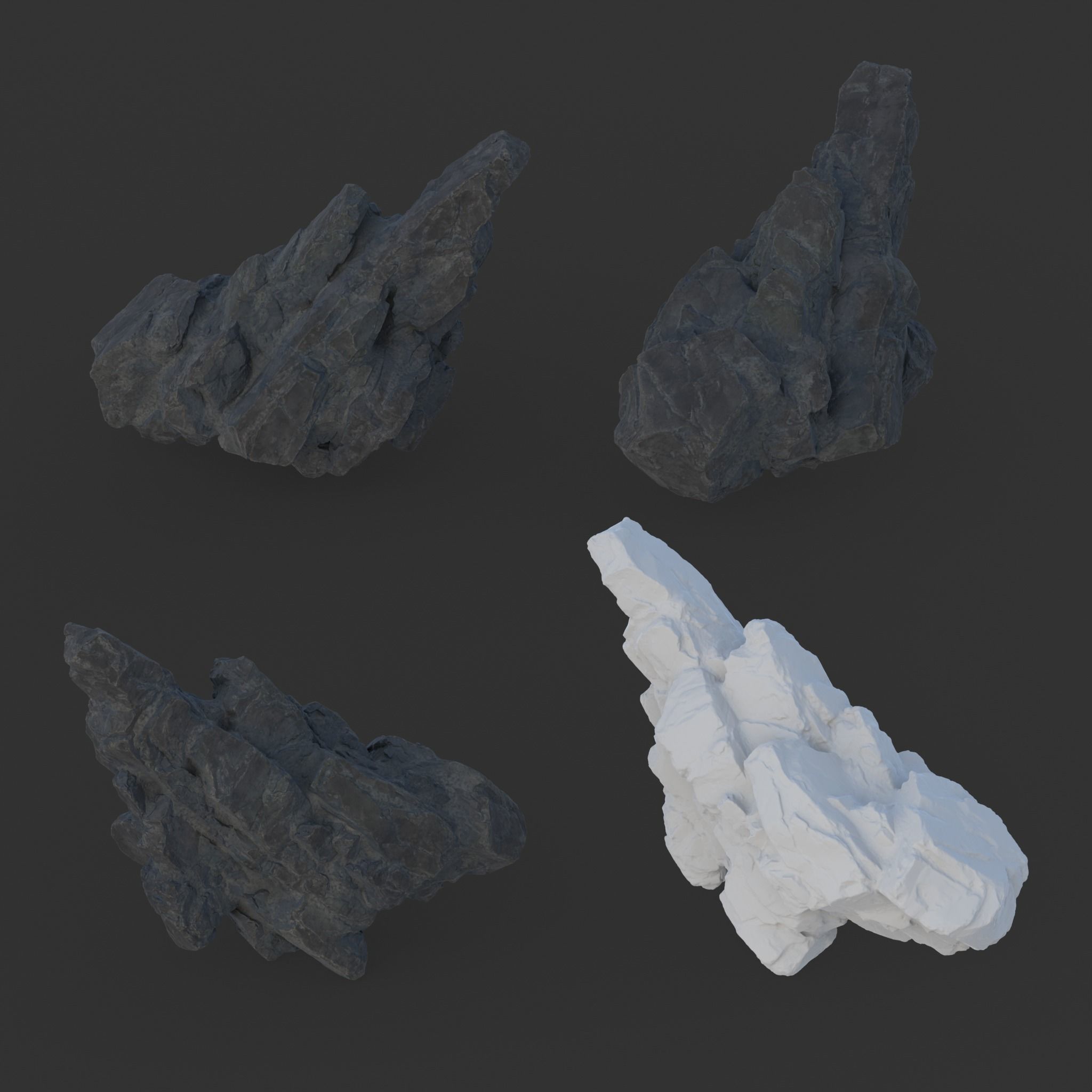 High poly Black Spiky Modular Rock 230715 3D model_12