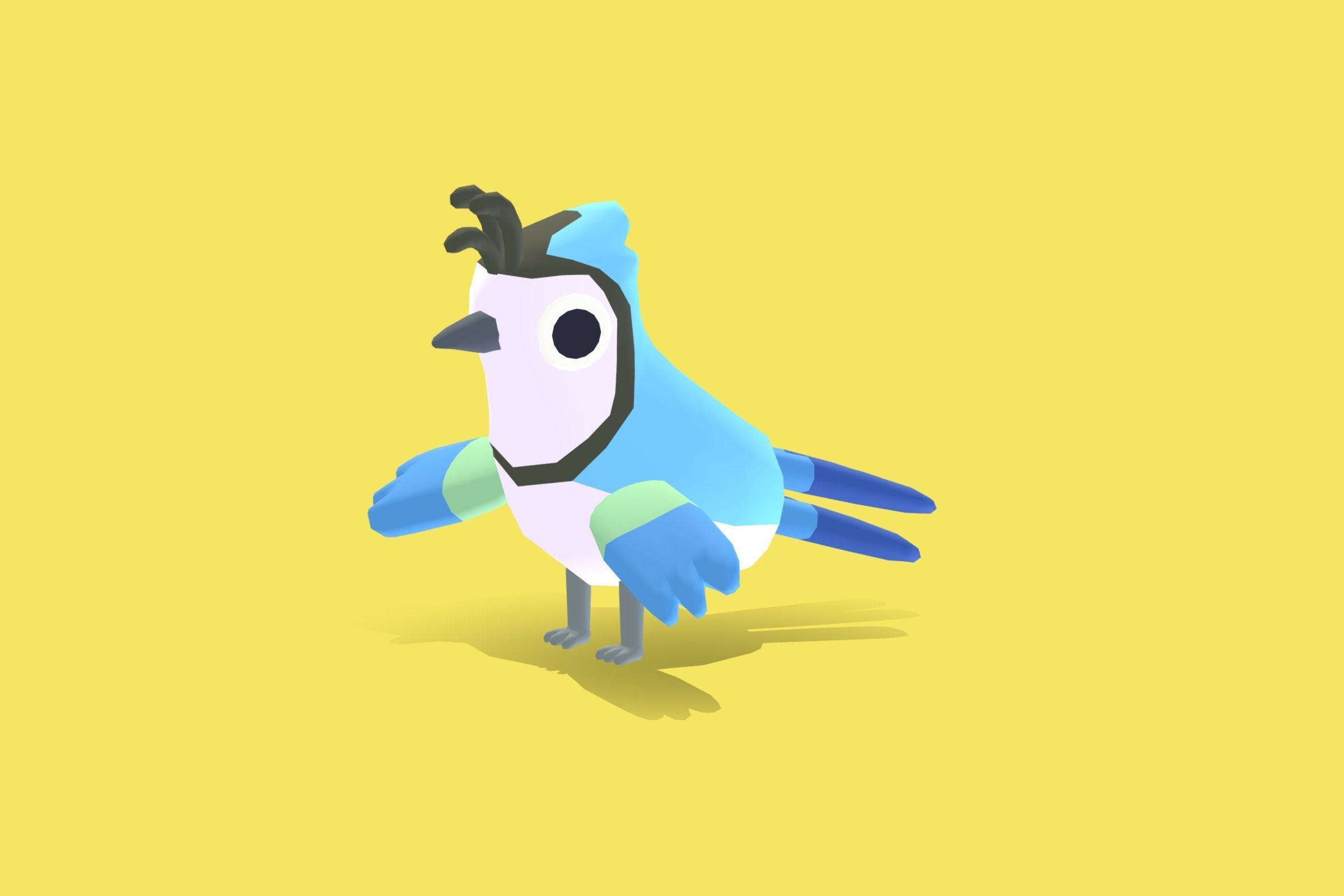 Quirky Series - White Throated Magpie Jay Low-poly 3D model_3
