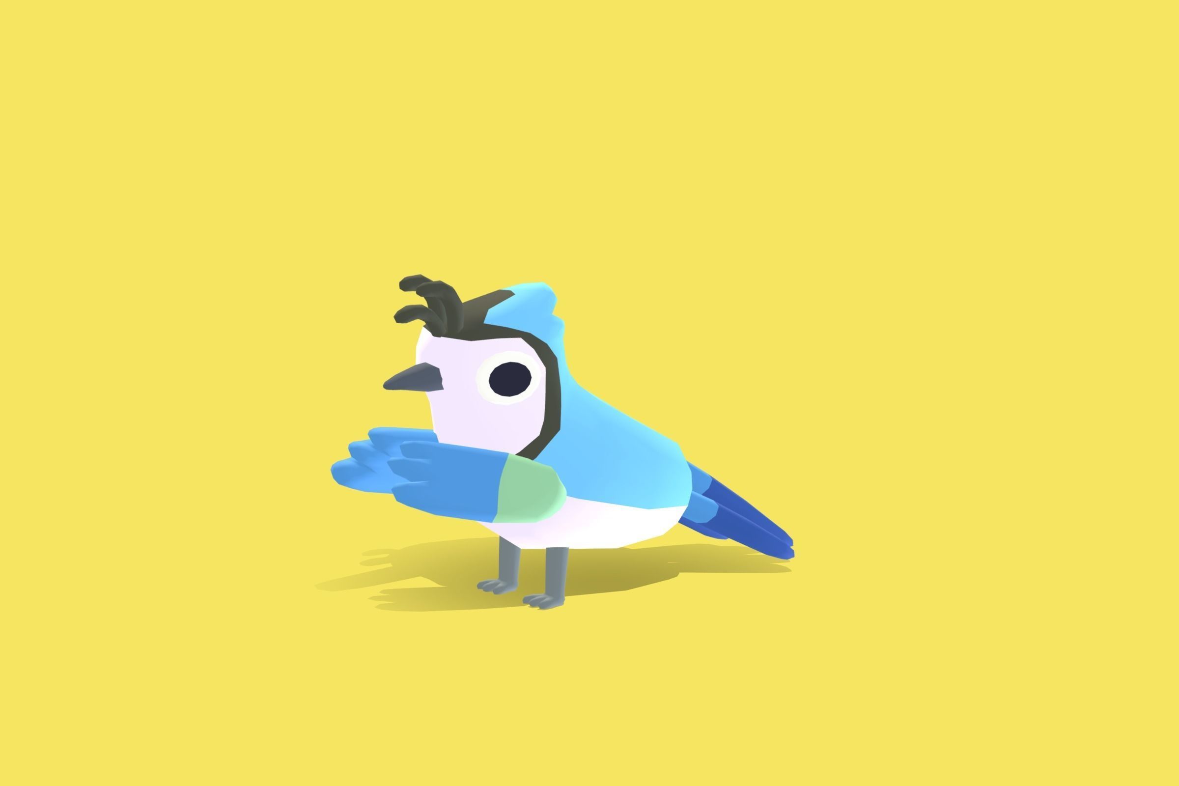 Quirky Series - White Throated Magpie Jay Low-poly 3D model_5