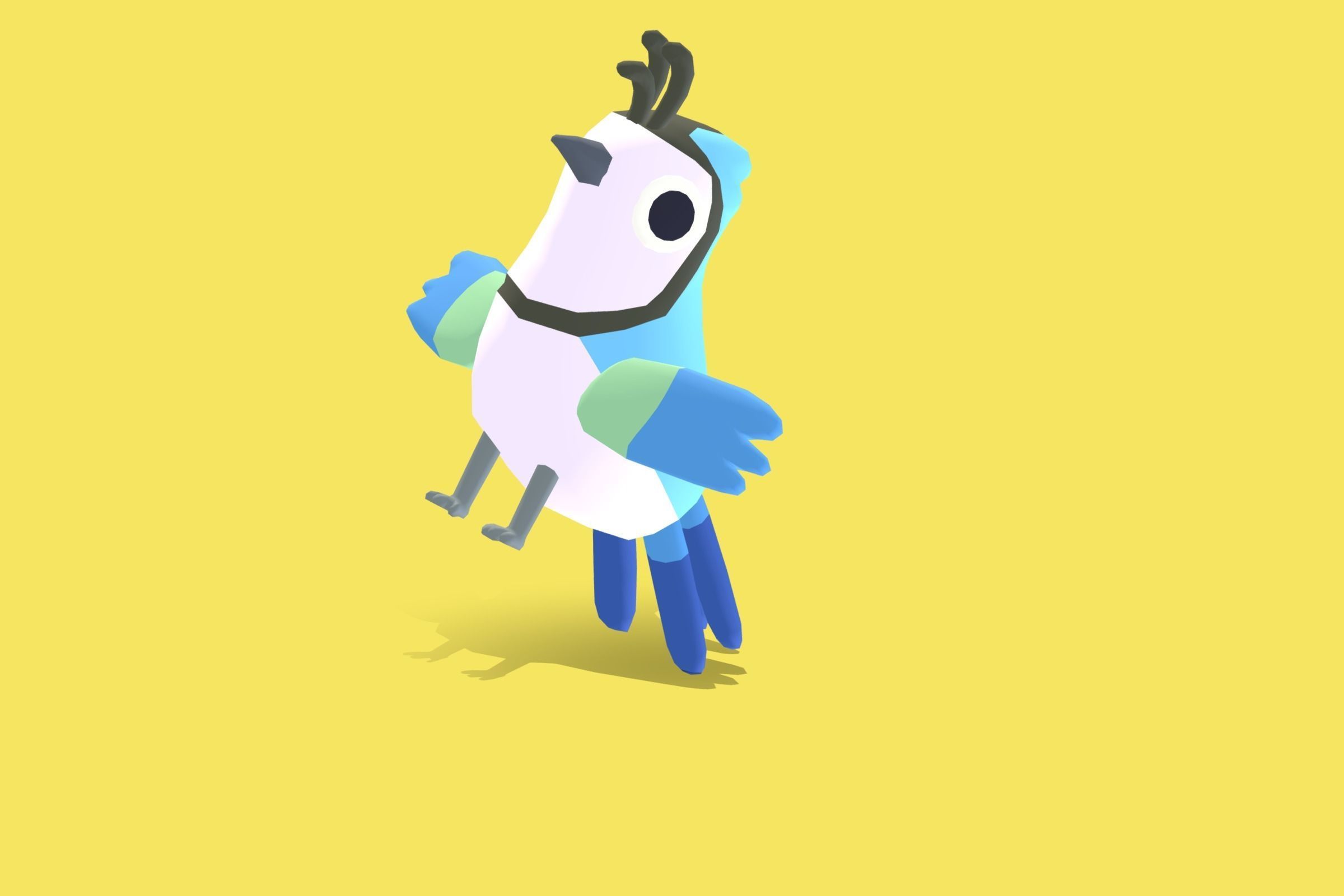 Quirky Series - White Throated Magpie Jay Low-poly 3D model_6