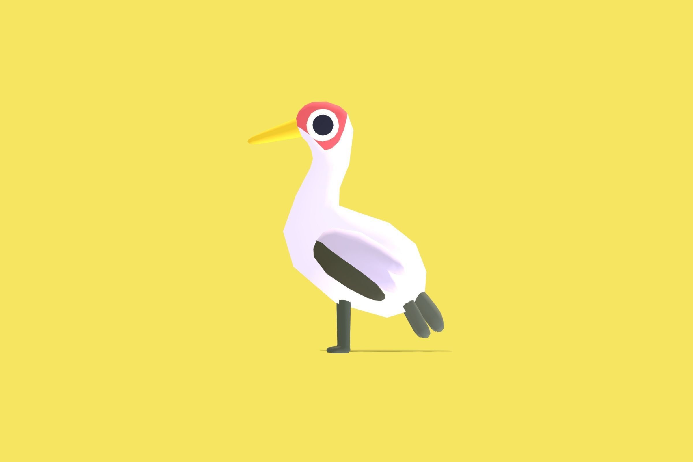 Quirky Series - Yellow Billed Stork Low-poly 3D model_1