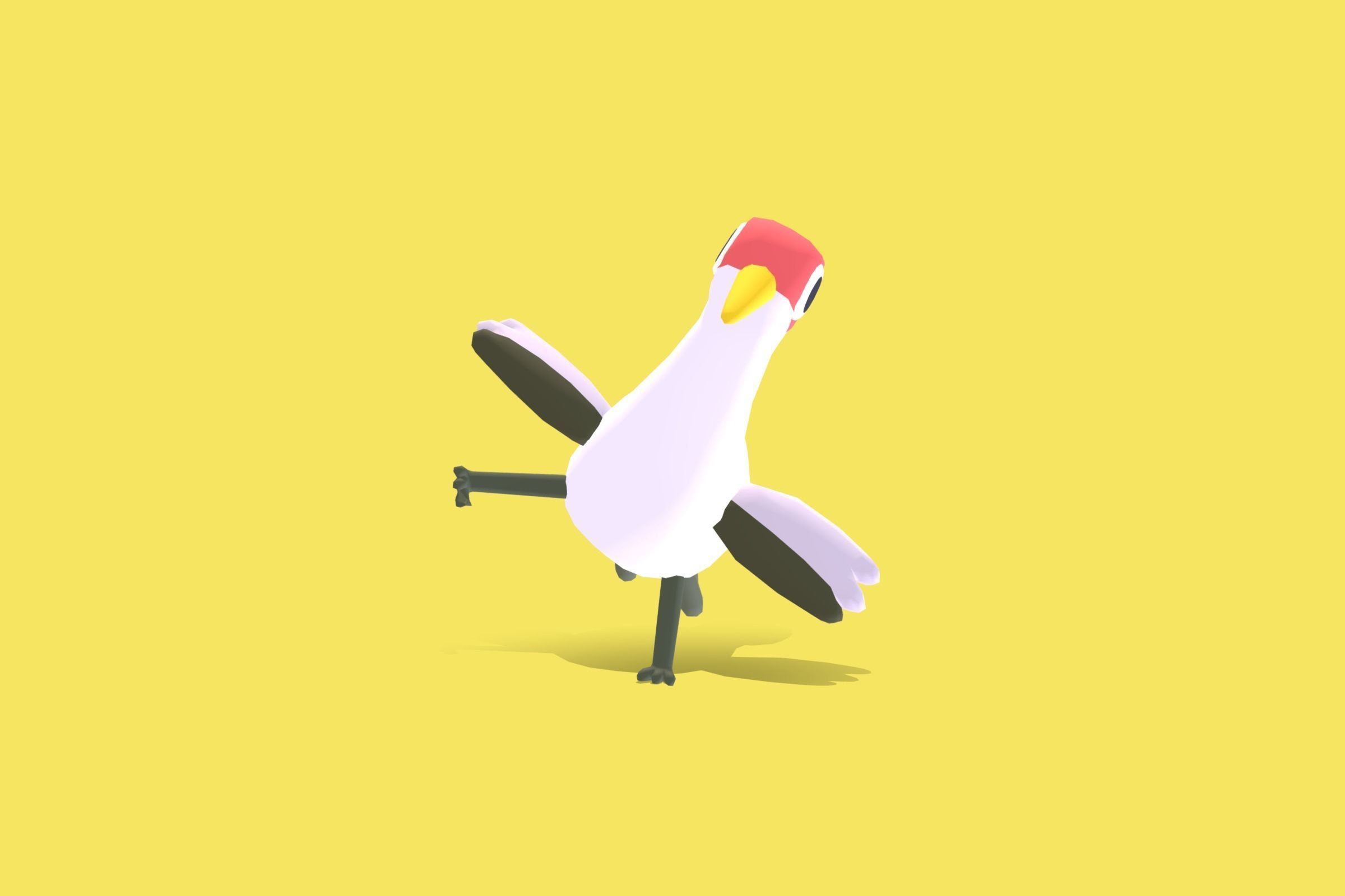 Quirky Series - Yellow Billed Stork Low-poly 3D model_9