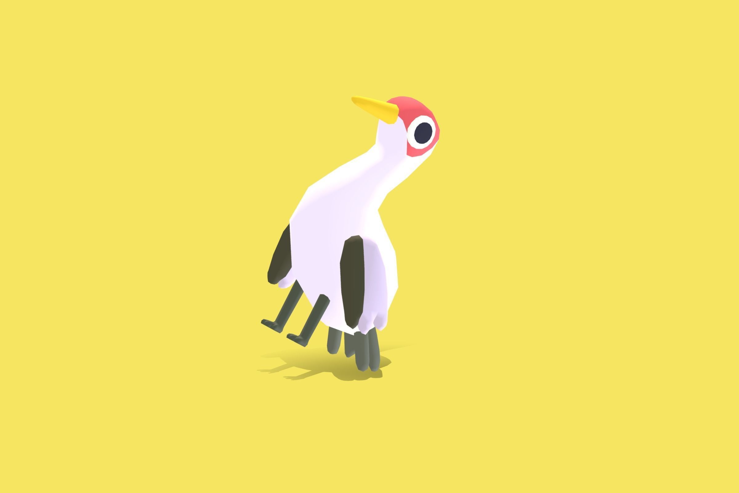 Quirky Series - Yellow Billed Stork Low-poly 3D model_6
