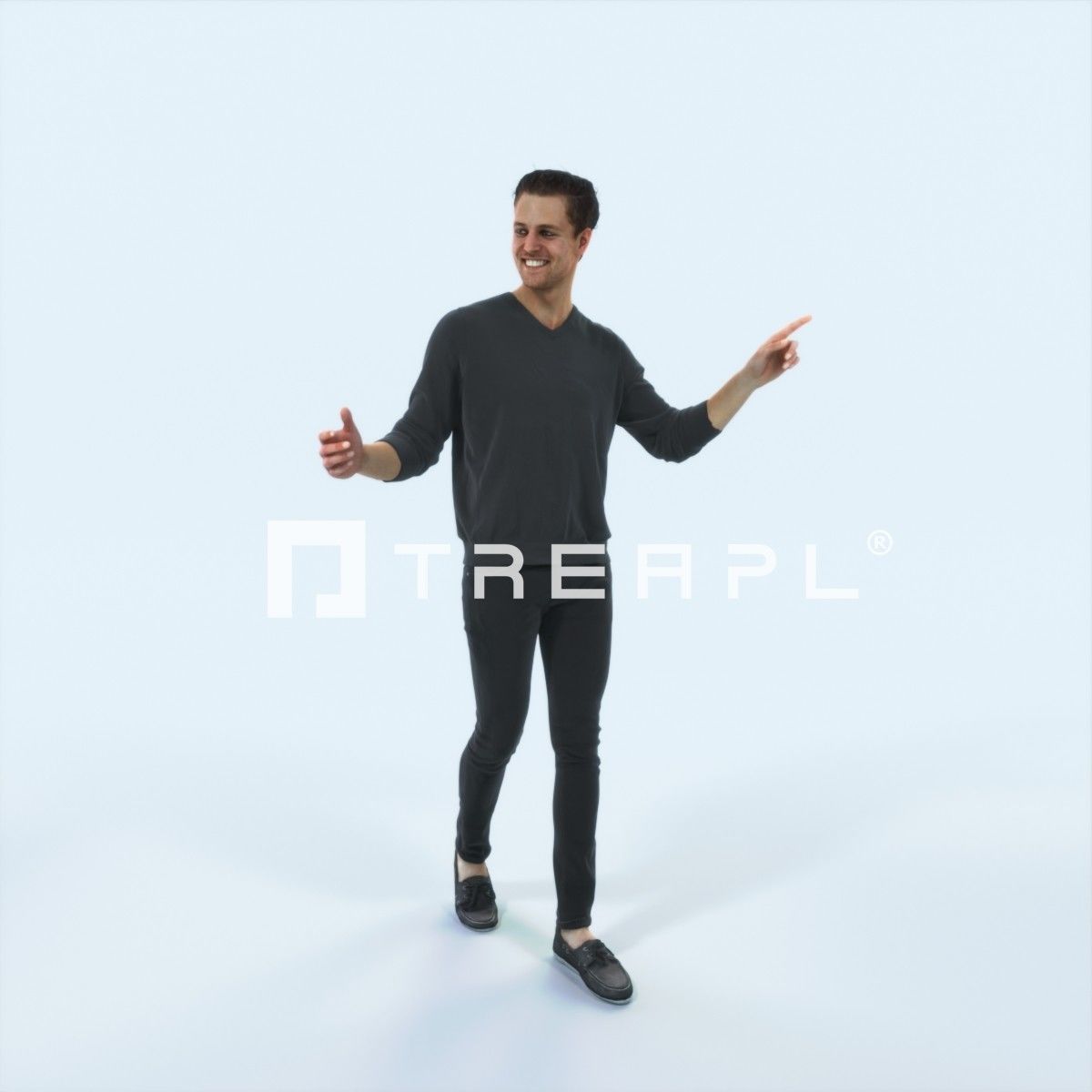 Virtue 11B pointing Couple Pointing walking Casual Man Low-poly 3D model_1