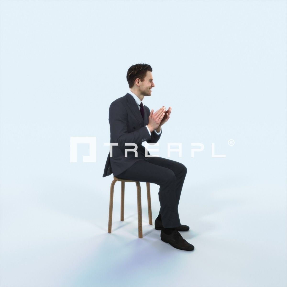 Virtue 13F Clapping Sitting Elegant Man Low-poly 3D model_2