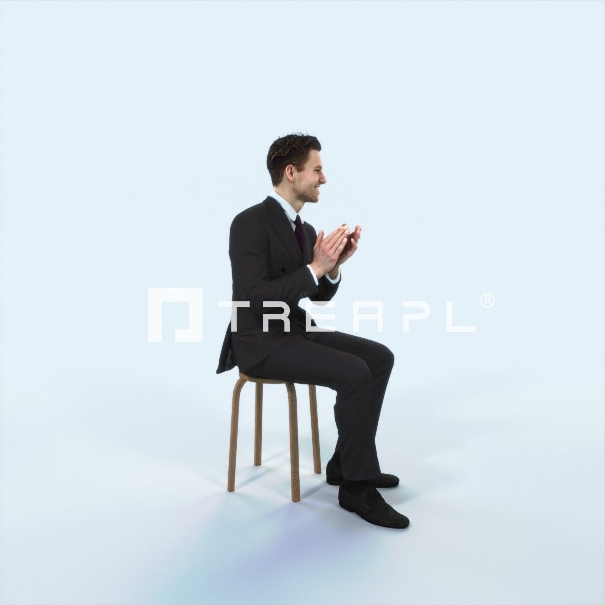 Virtue 13E Clapping Sitting Elegant Man Low-poly 3D model_2