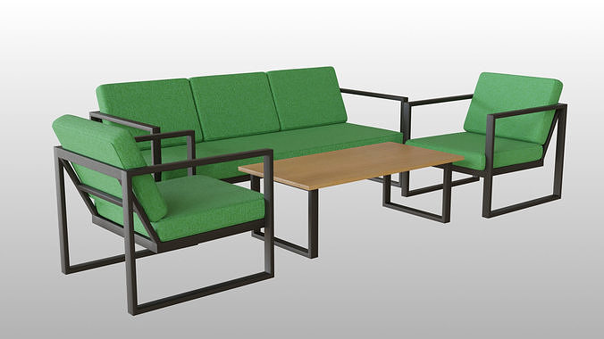 Simple Outdoor Metal Seating Furniture Low-poly 3D model