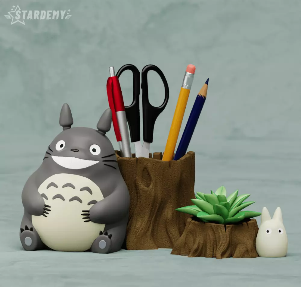 Totoro Planter Pen Holder Set 3D print model_0