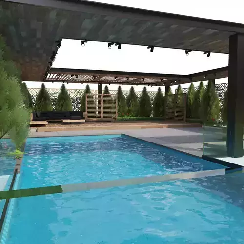 Roof Garden with suspended pool and outdoor furniture 3D model