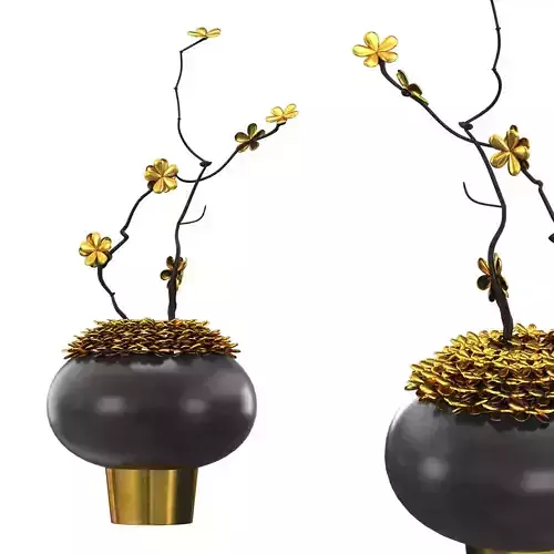 decorative vase brass flower 3D model