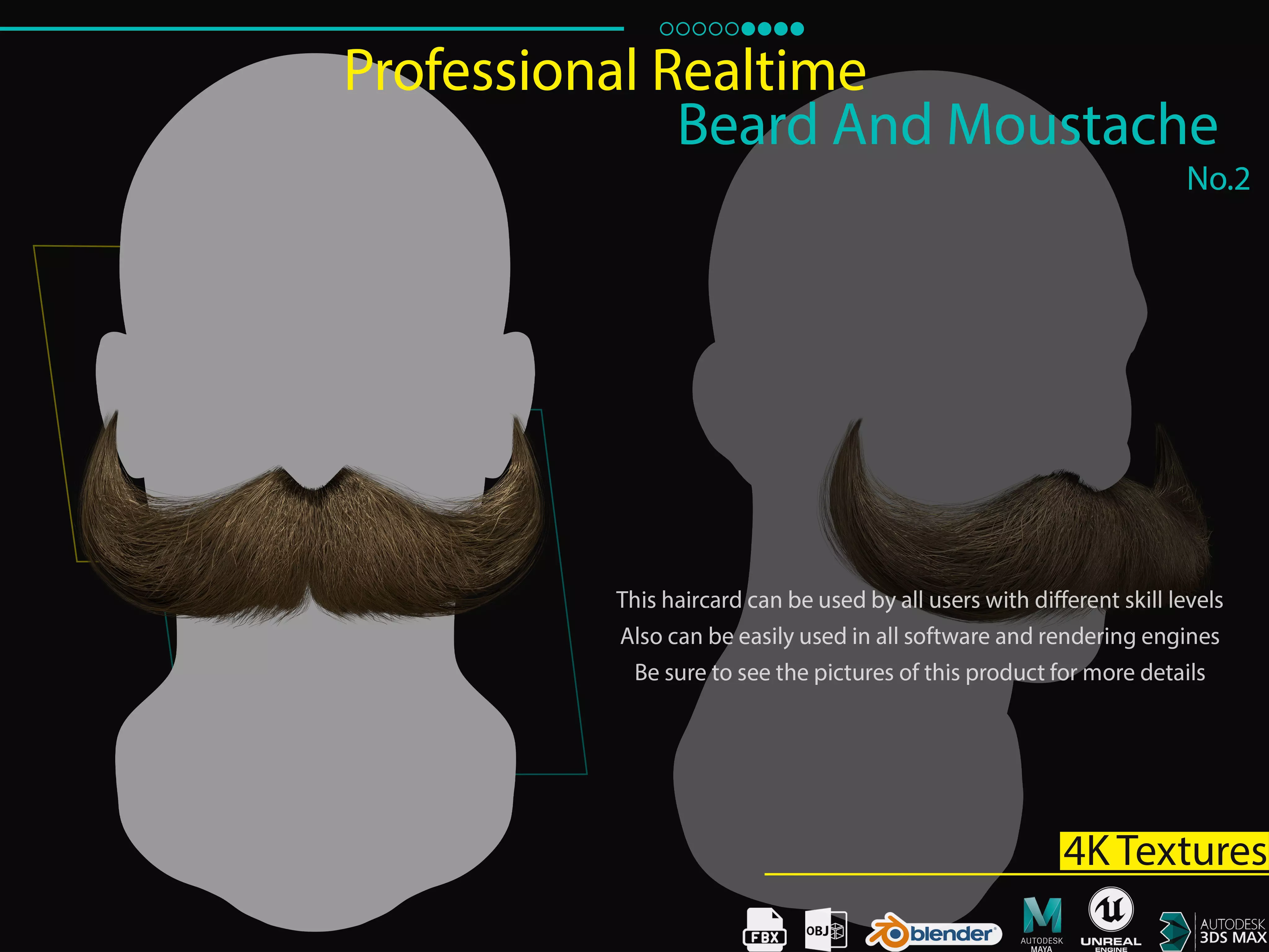 Realtime Beard and Moustache - No2 Low-poly 3D model_0