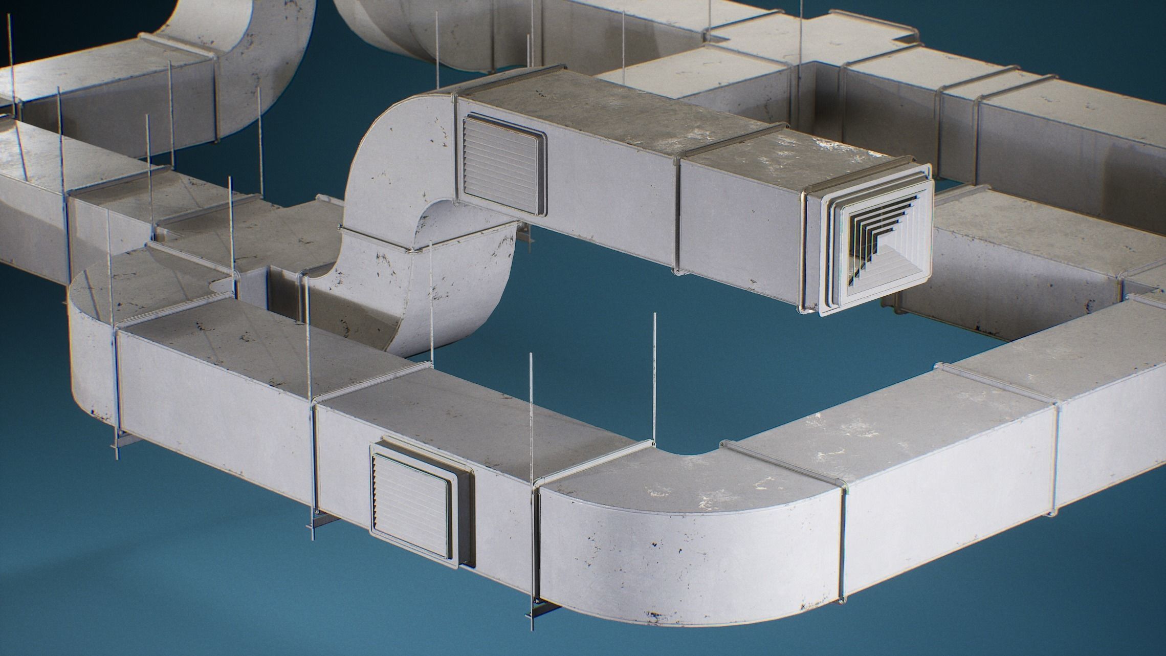 Game-ready PBR Industrial Modular Vent System - Low poly Low-poly 3D model_2