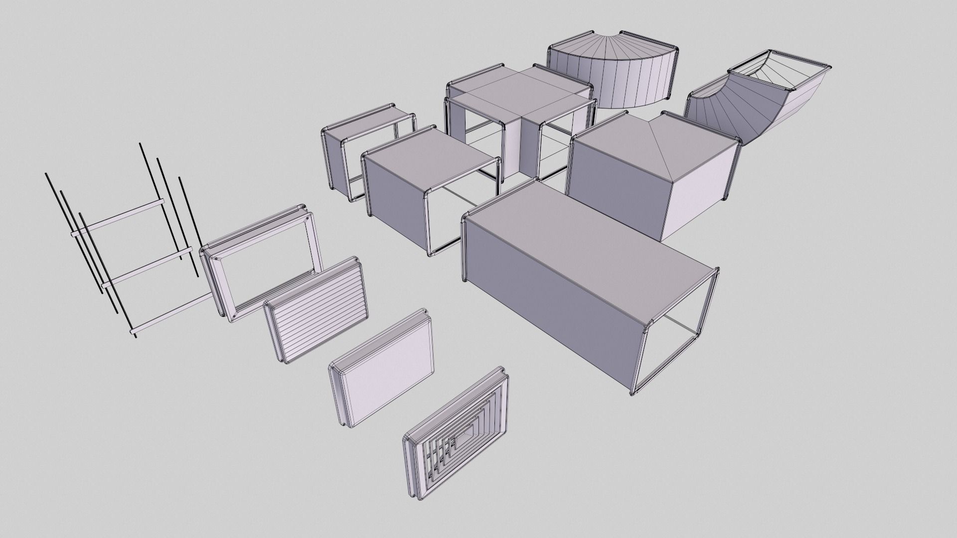 Game-ready PBR Industrial Modular Vent System - Low poly Low-poly 3D model_9