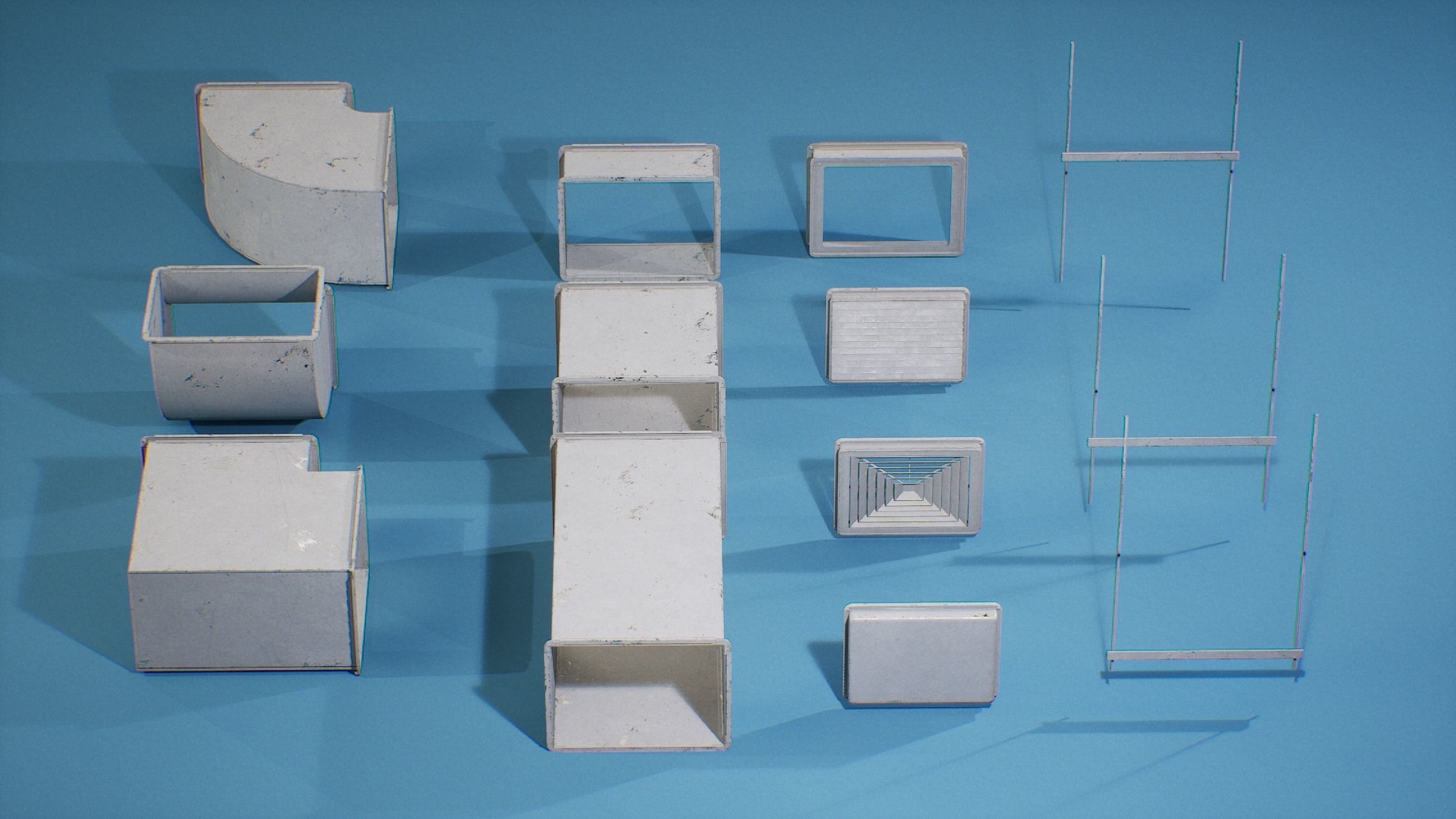 Game-ready PBR Industrial Modular Vent System - Low poly Low-poly 3D model_7