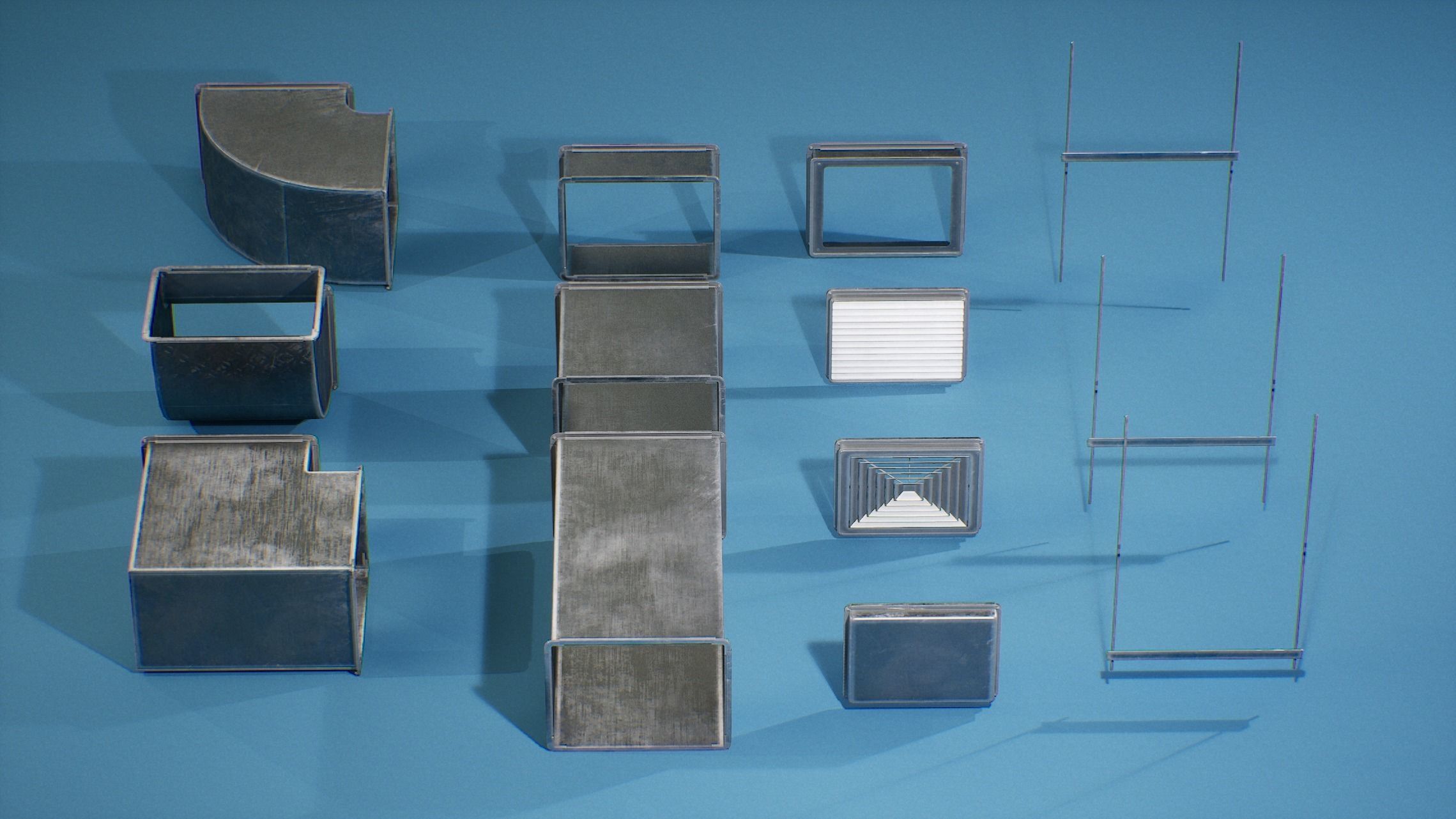 Game-ready PBR Industrial Modular Vent System - Low poly Low-poly 3D model_6