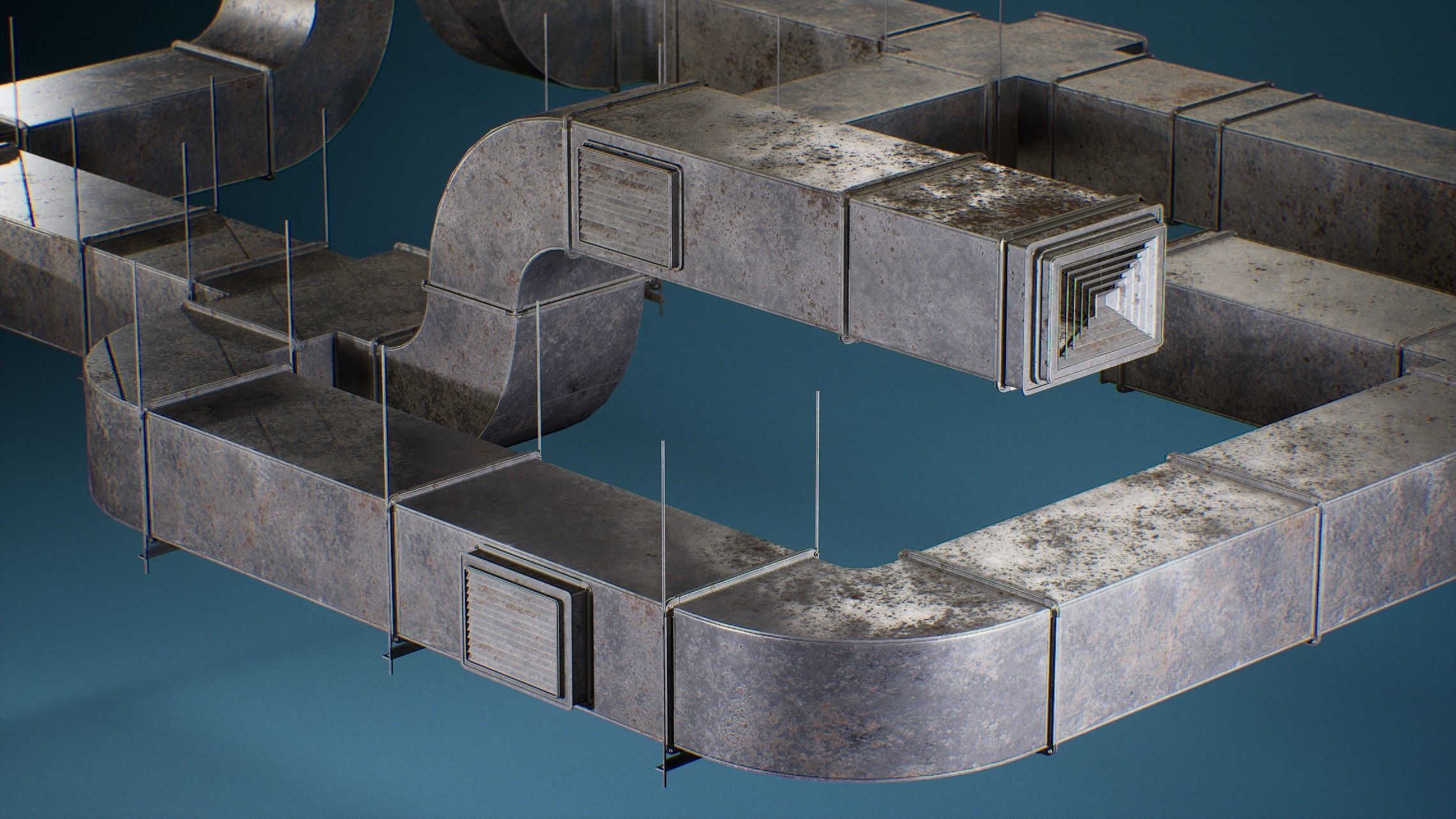 Game-ready PBR Industrial Modular Vent System - Low poly Low-poly 3D model_1