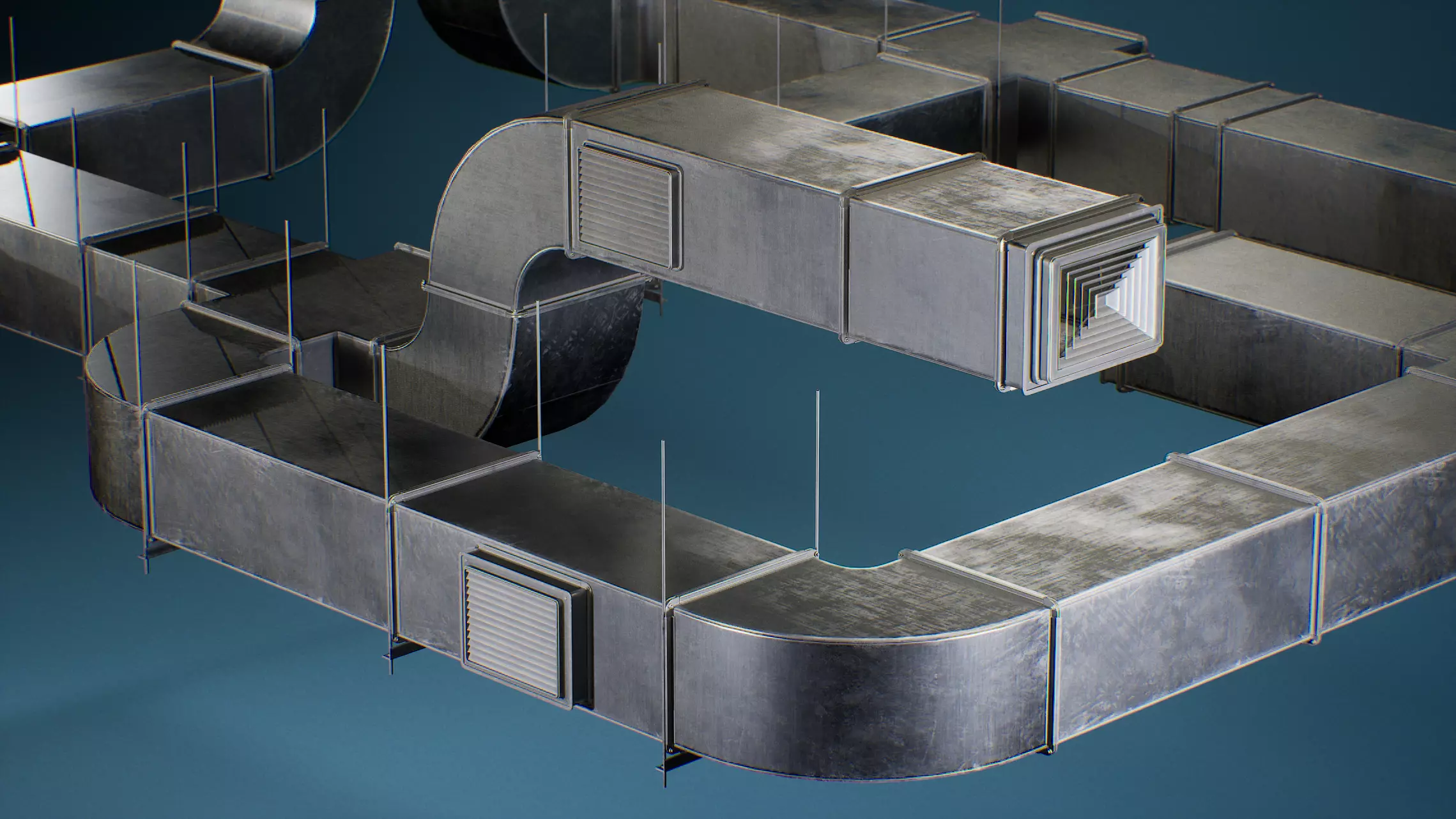 Game-ready PBR Industrial Modular Vent System - Low poly Low-poly 3D model_0