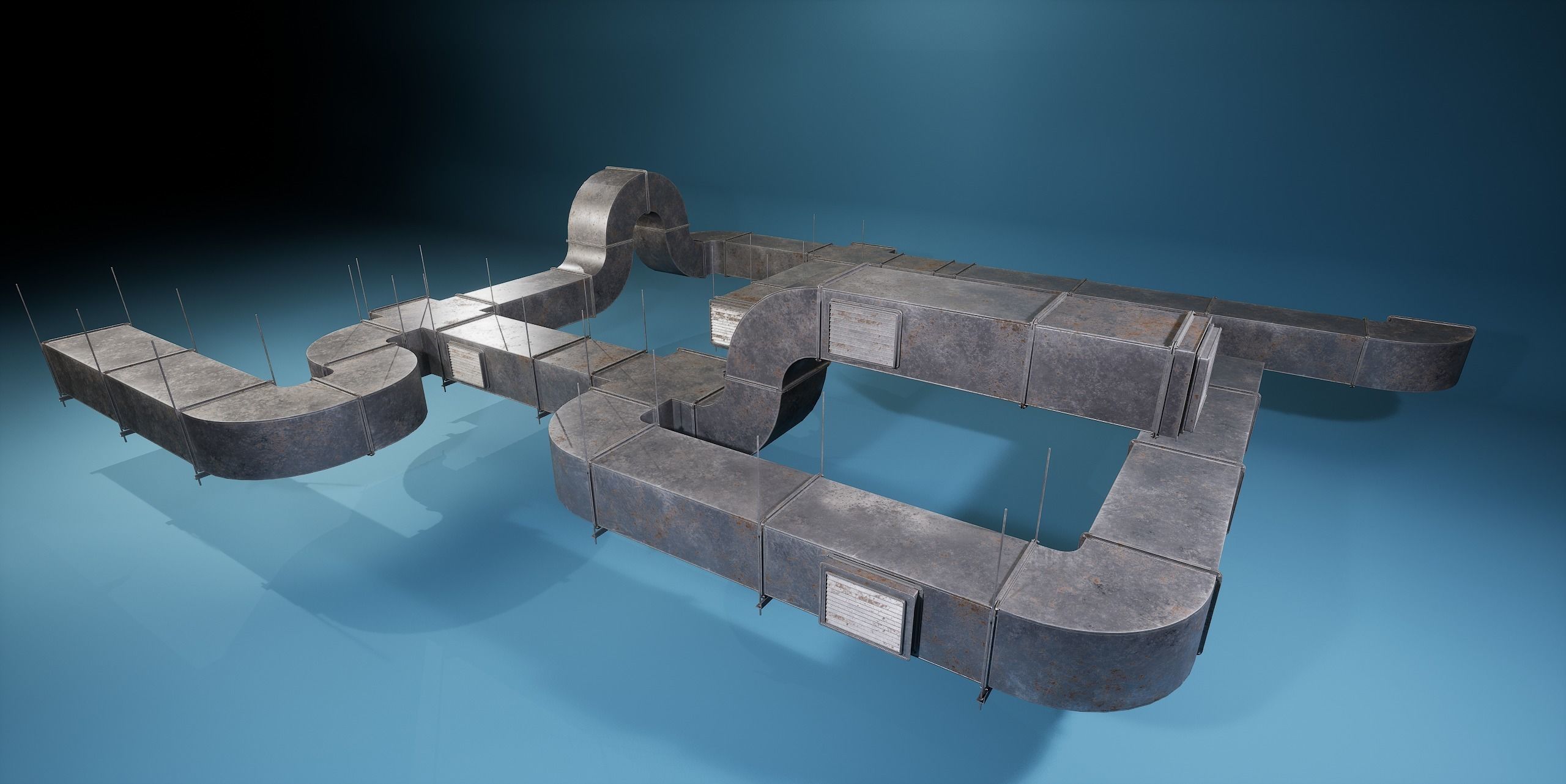Game-ready PBR Industrial Modular Vent System - Low poly Low-poly 3D model_5