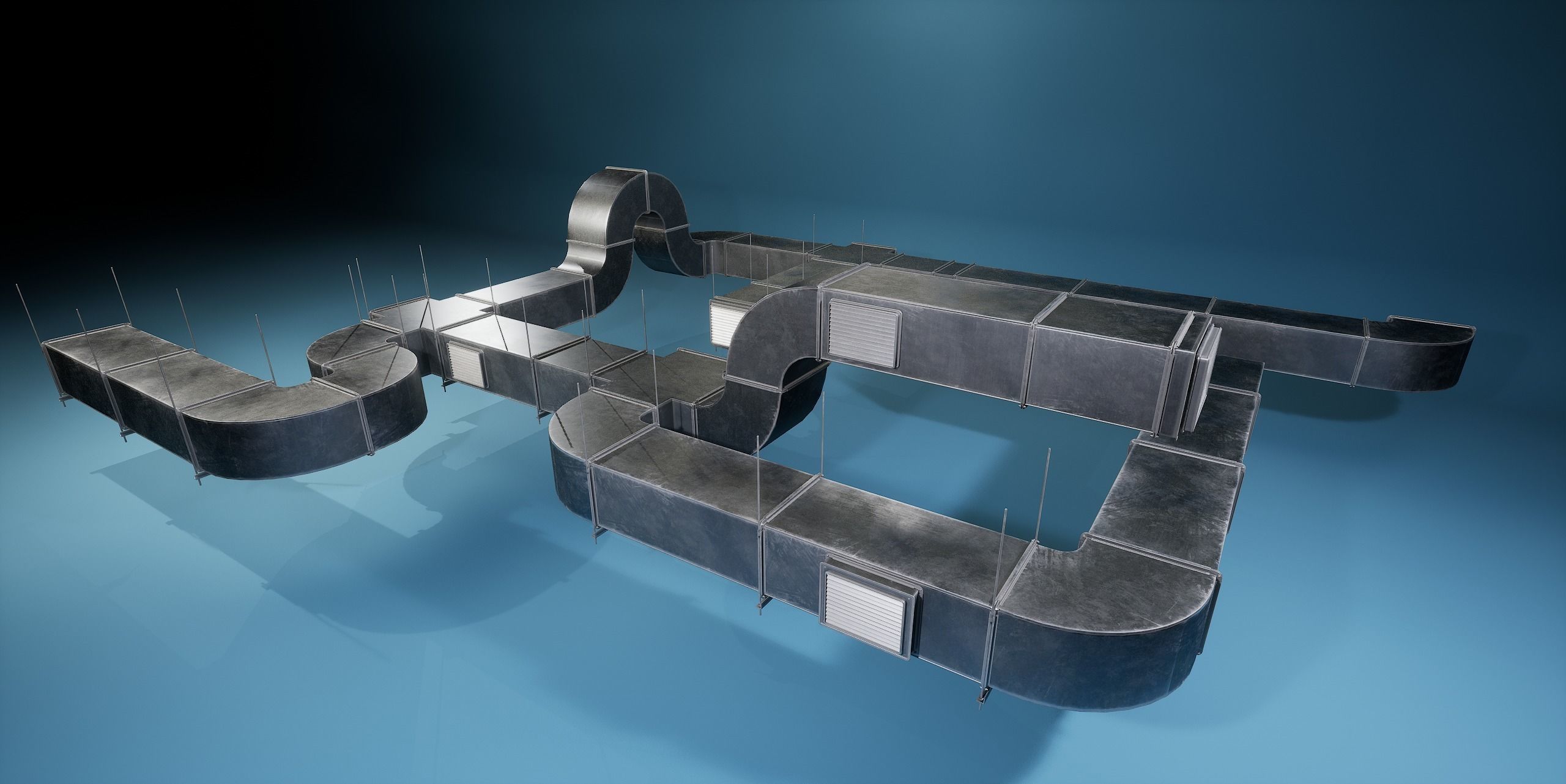 Game-ready PBR Industrial Modular Vent System - Low poly Low-poly 3D model_3
