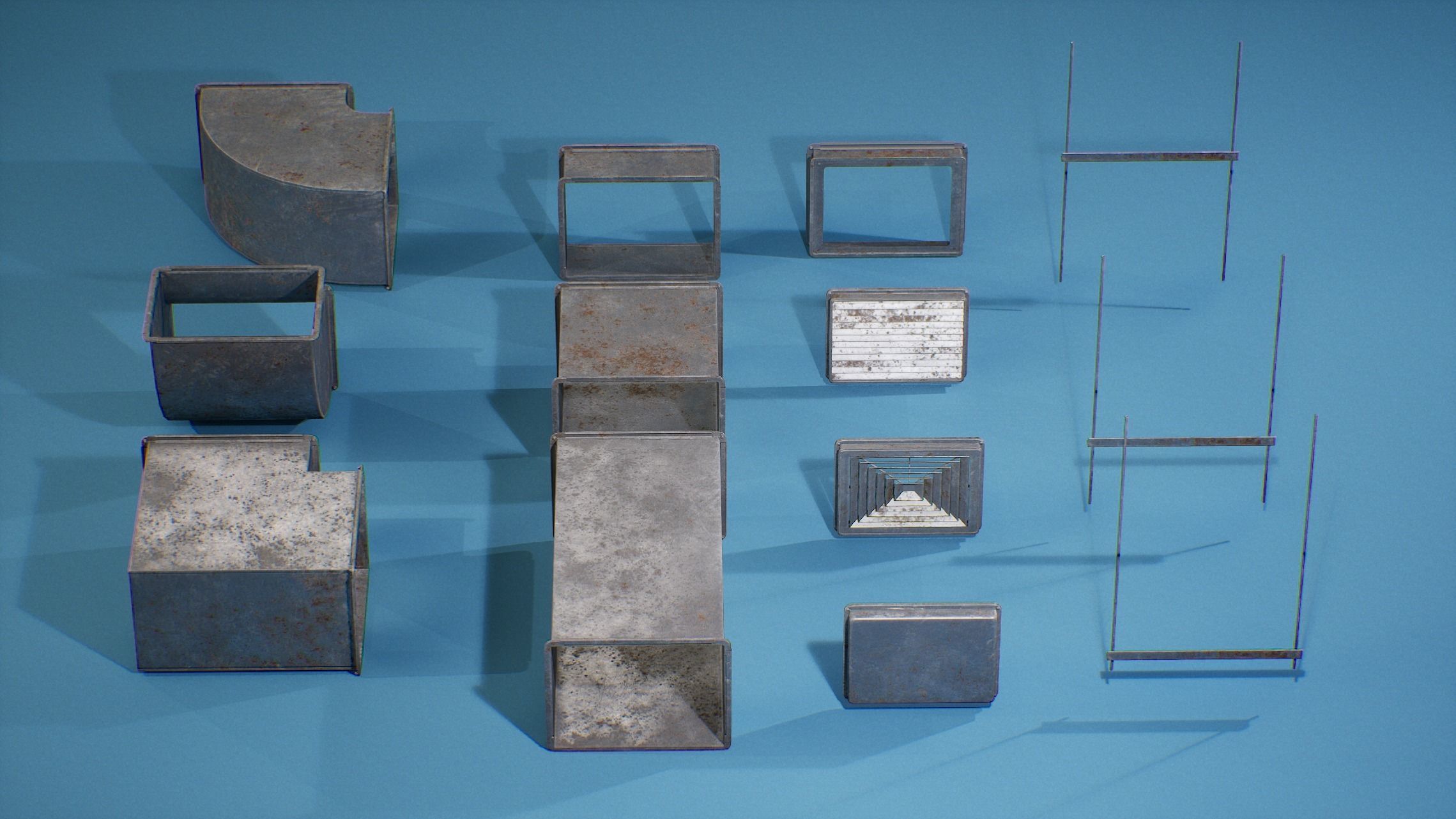 Game-ready PBR Industrial Modular Vent System - Low poly Low-poly 3D model_8