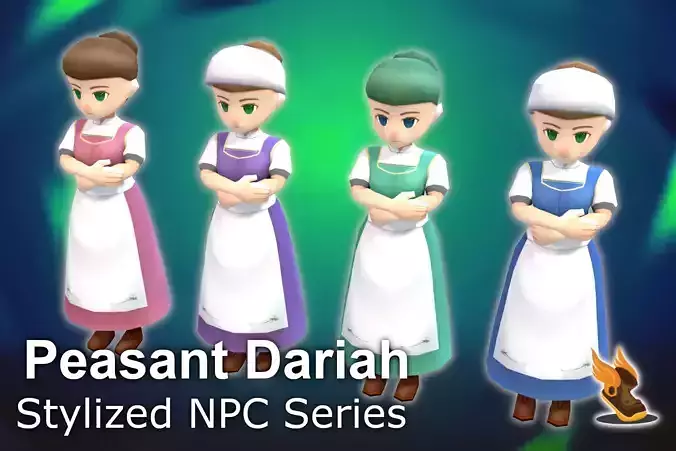 Stylized NPC - Peasant Dariah Low-poly 3D model