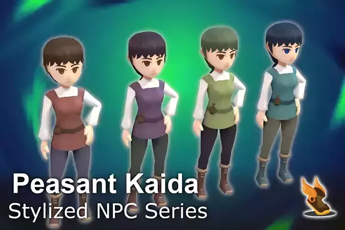 Stylized NPC - Peasant Kaida Low-poly 3D model