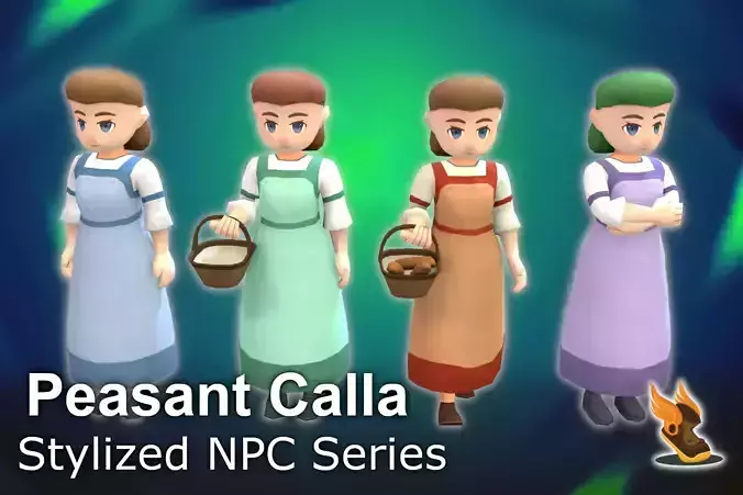 Stylized NPC - Peasant Calla Low-poly 3D model