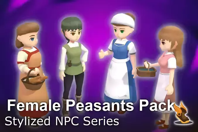 Stylized NPC - Female Peasants Pack 3D Model Collection