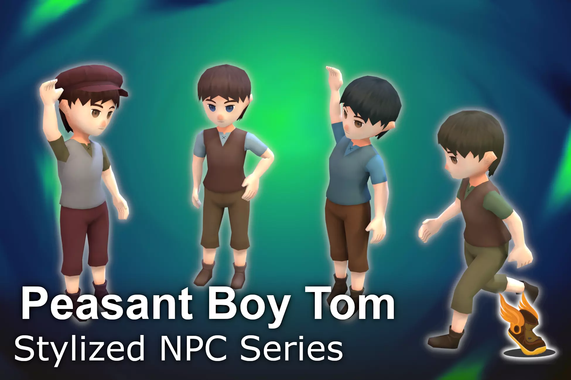 Stylized NPC - Peasant Boy Tom Low-poly 3D model