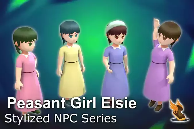 Stylized NPC - Peasant Girl Elsie Low-poly 3D model