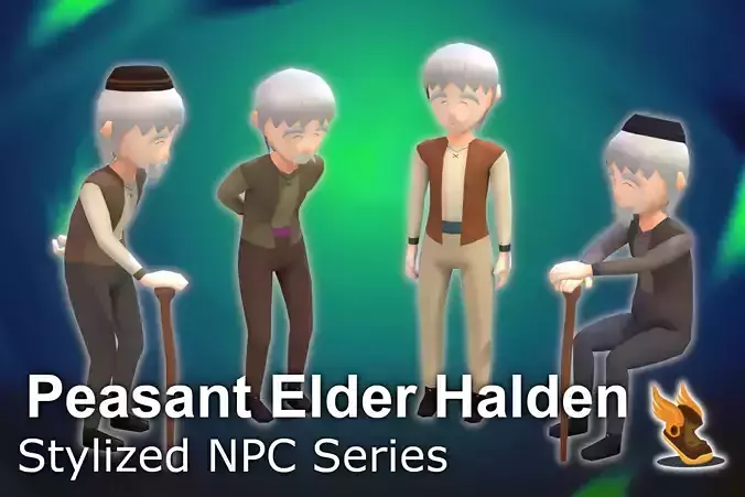 Stylized NPC - Peasant Elder Halden Low-poly 3D model