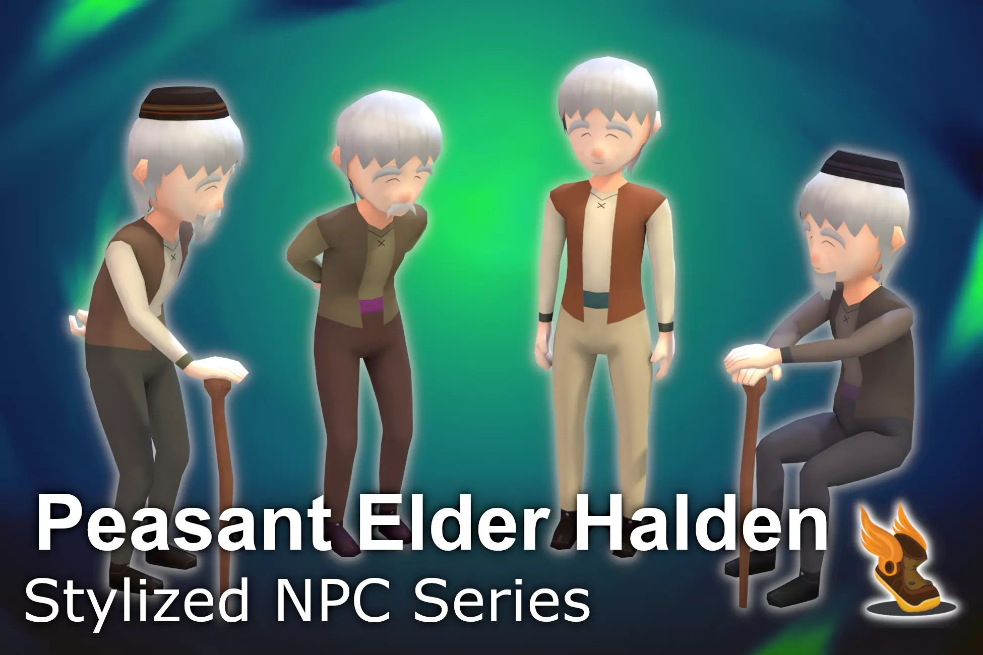 Stylized NPC - Peasant Elder Halden Low-poly 3D model_0