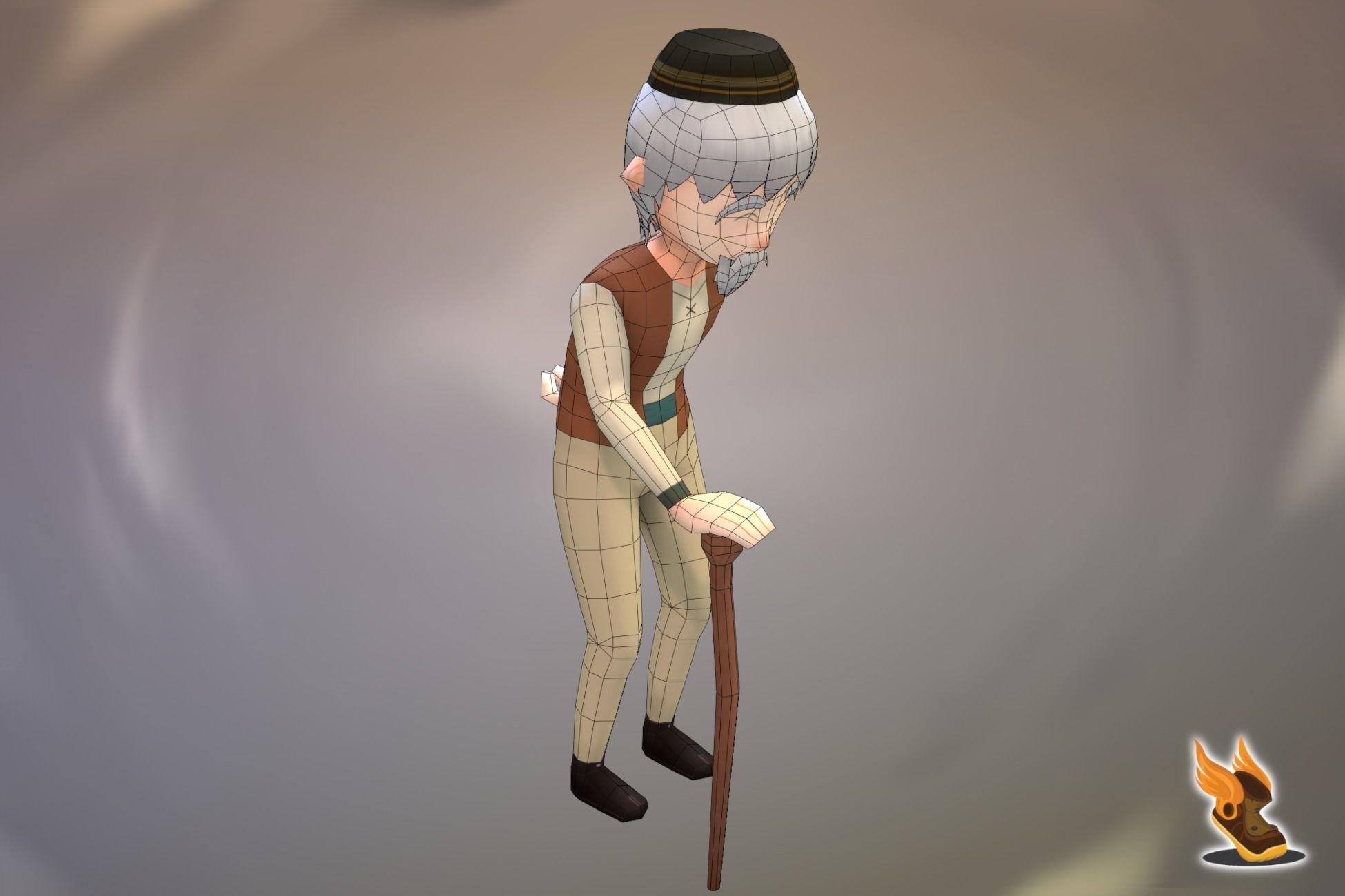 Stylized NPC - Peasant Elder Halden Low-poly 3D model_5