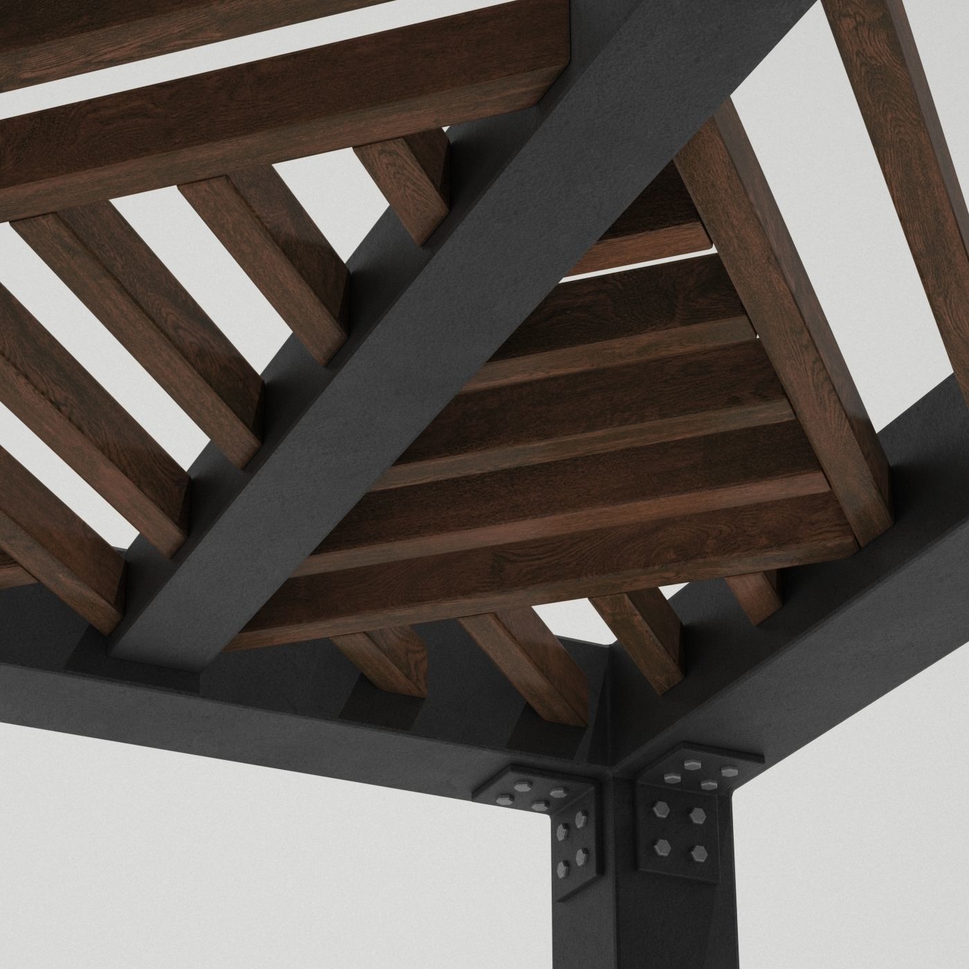 Modern Gazebo  metal wood 3D model_3