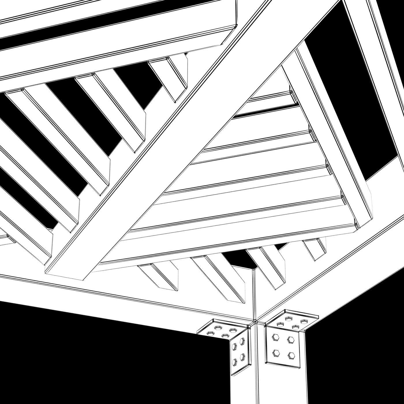 Modern Gazebo  metal wood 3D model_7