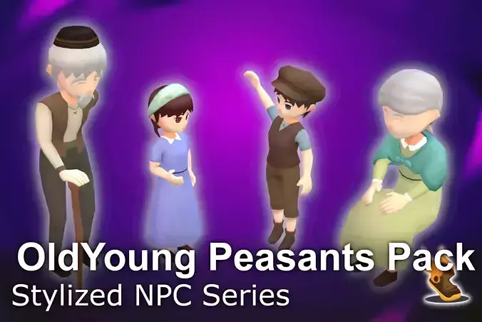 Stylized NPC - OldYoung Peasants Pack 3D Model Collection