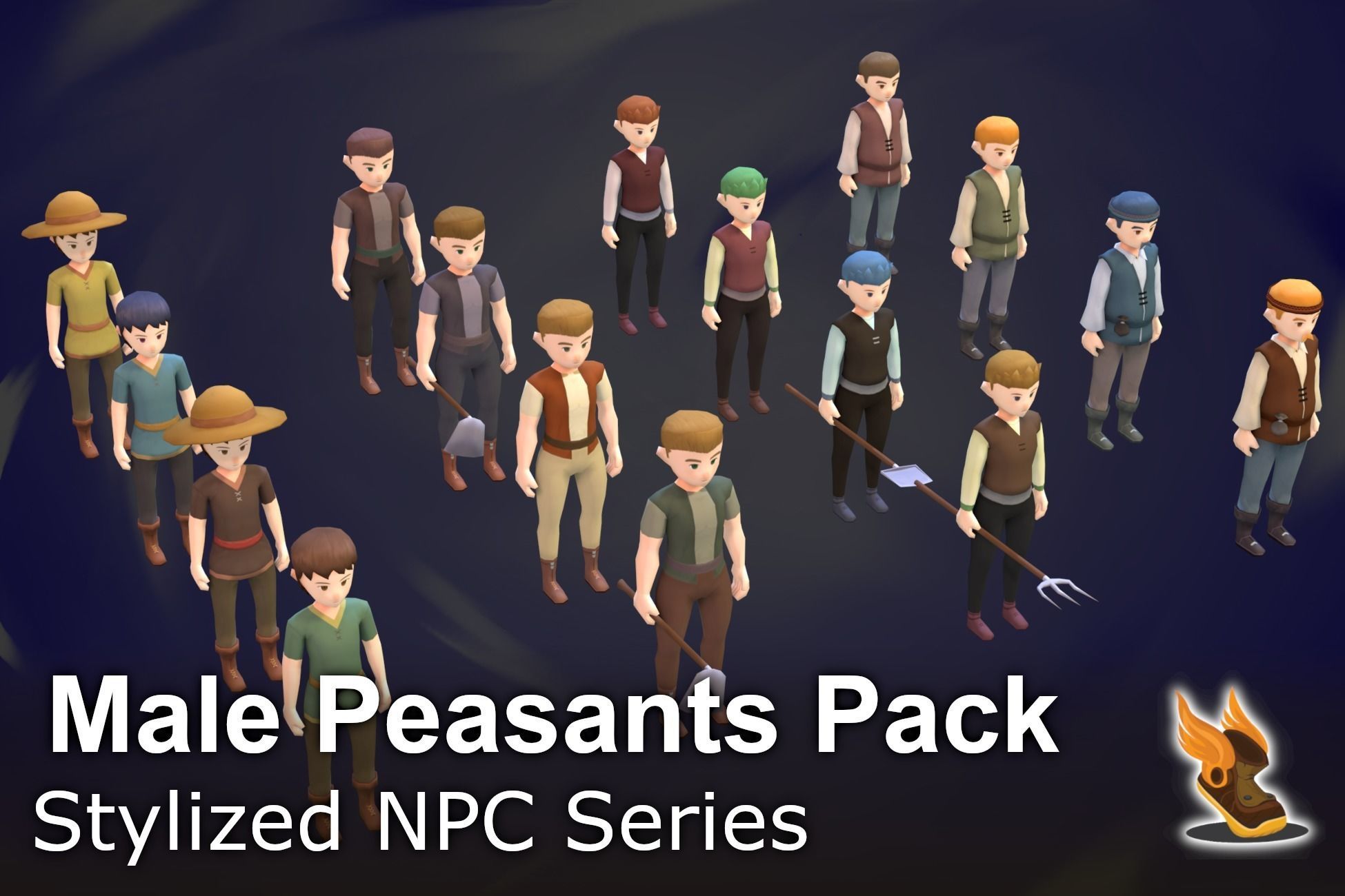 Stylized NPC - Peasants Bundle Low-poly 3D model_13