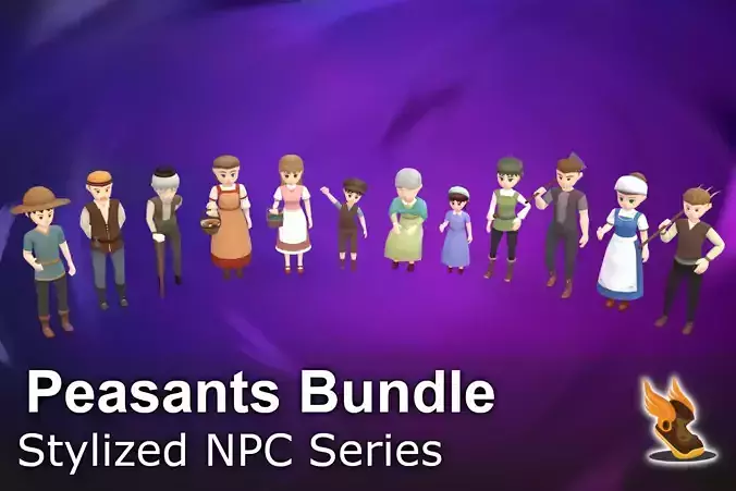 Stylized NPC - Peasants Bundle Low-poly 3D model