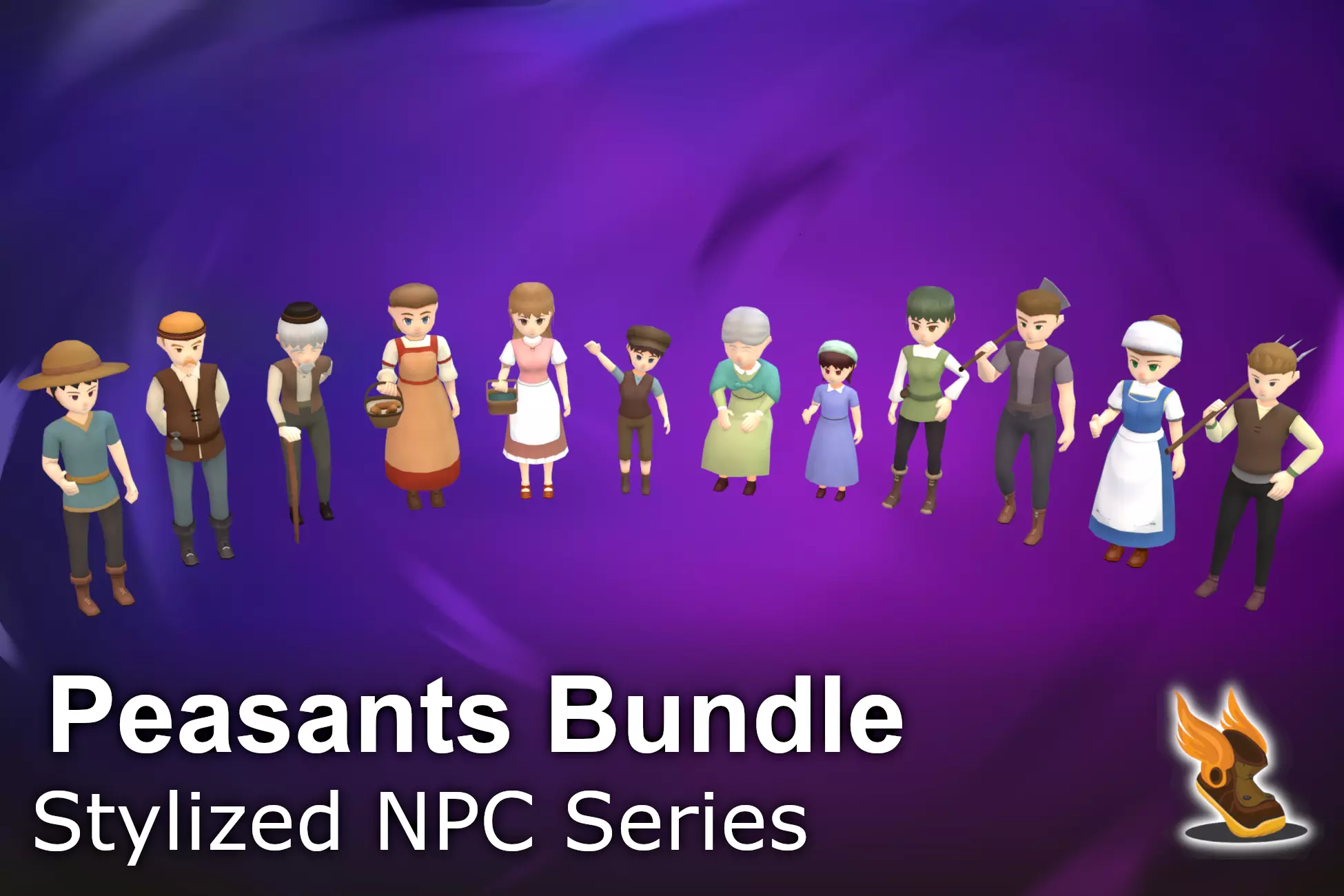 Stylized NPC - Peasants Bundle Low-poly 3D model_0