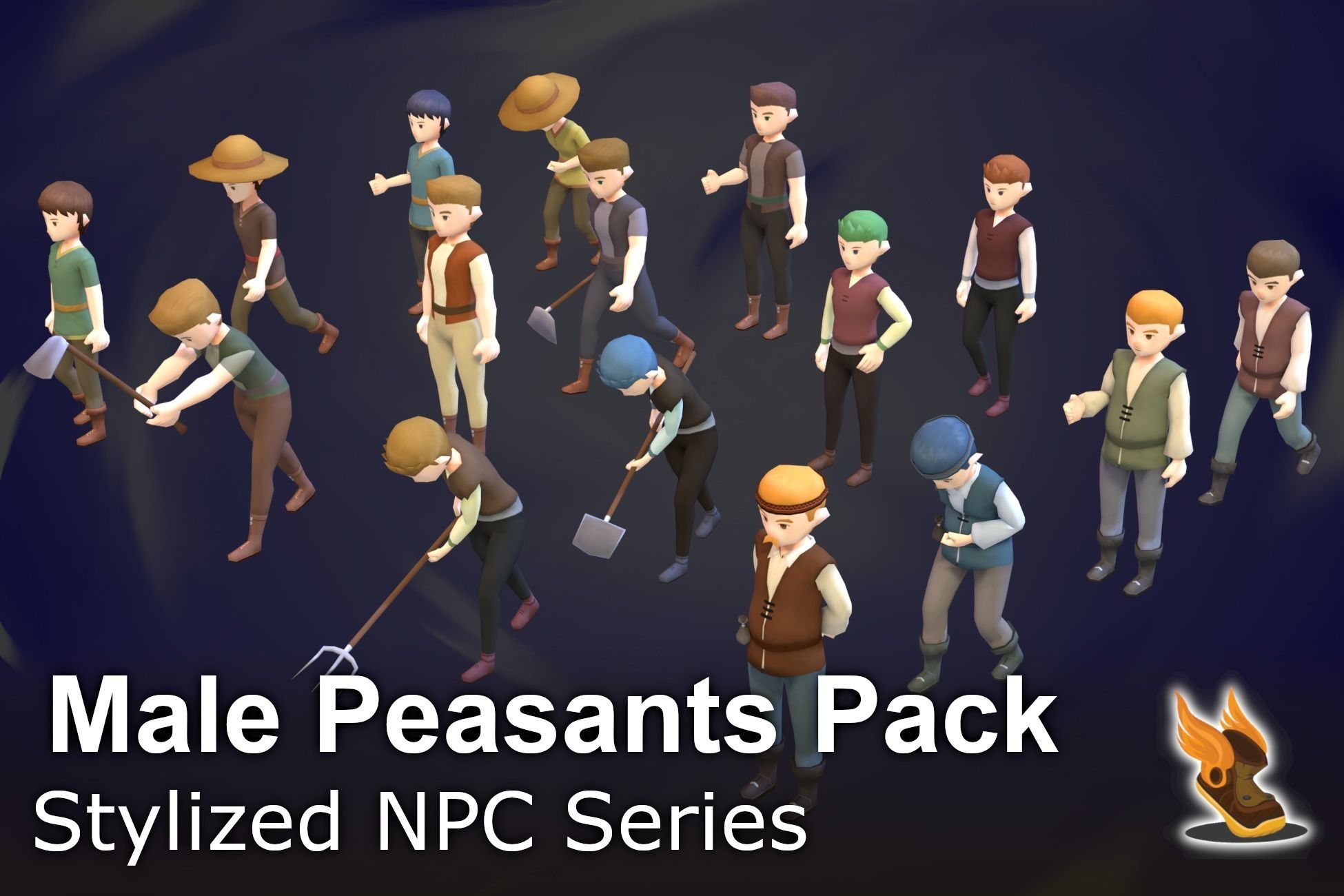 Stylized NPC - Peasants Bundle Low-poly 3D model_14