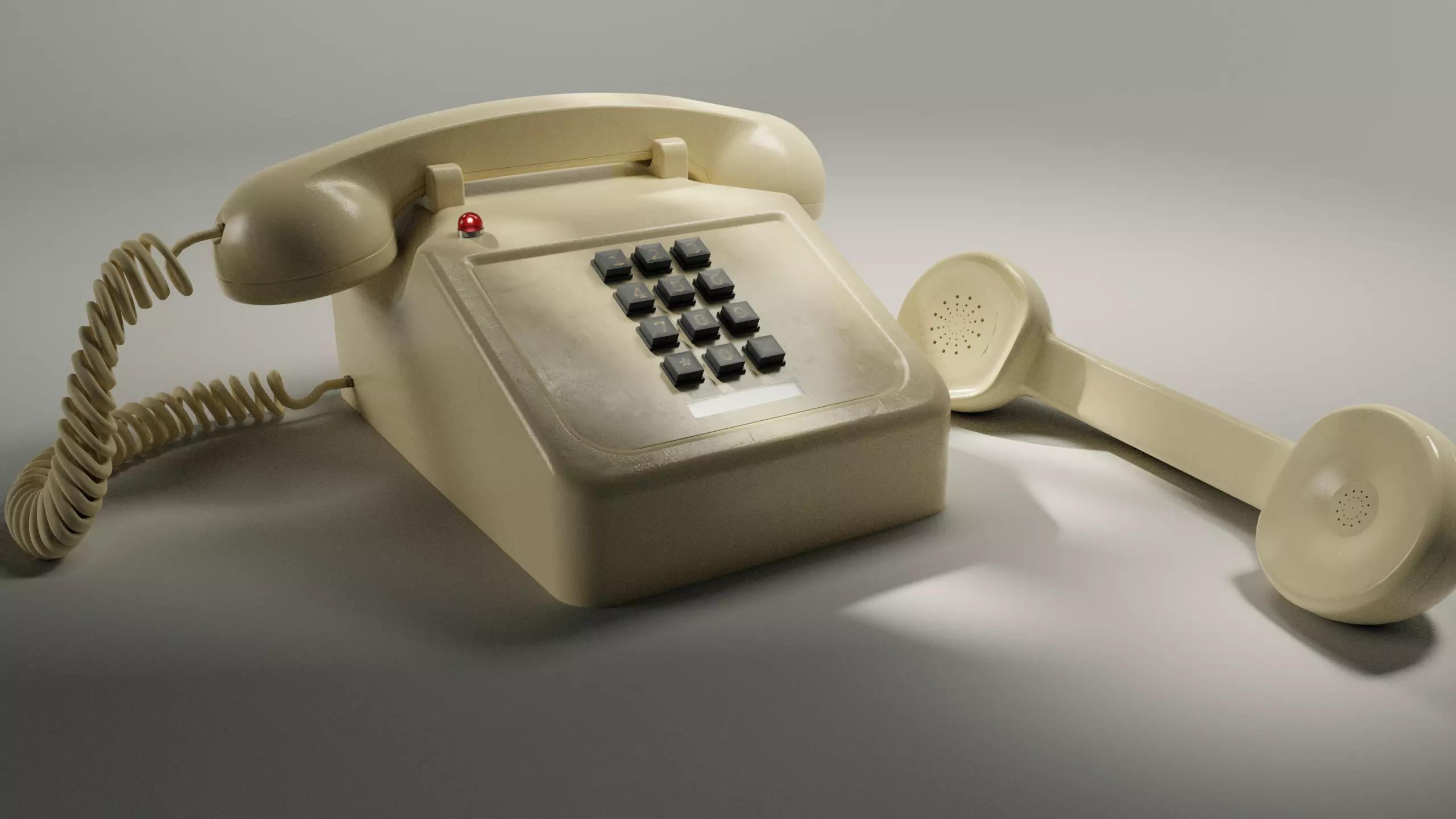 Old Landline phone Medium Poly Beige 4k textures 3D model_0