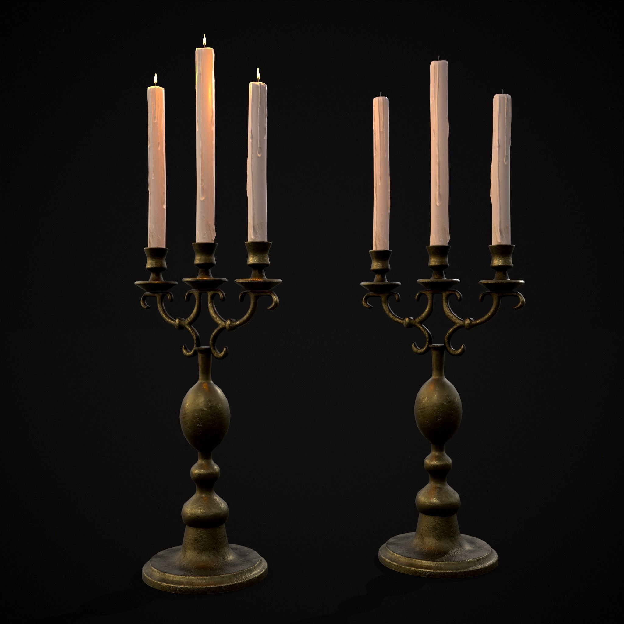Brass Three Point Candelabra  Low-poly 3D model_3