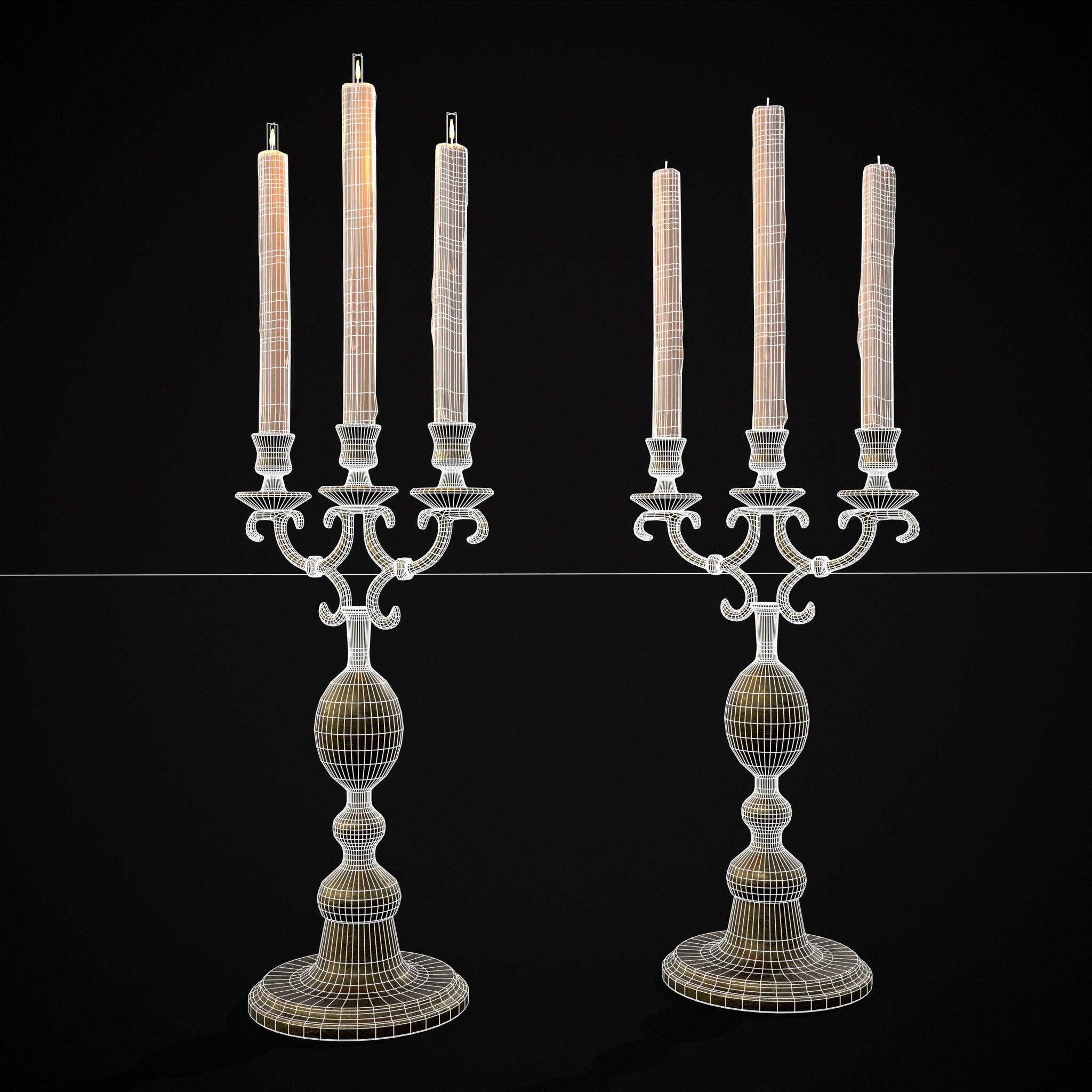 Brass Three Point Candelabra  Low-poly 3D model_4