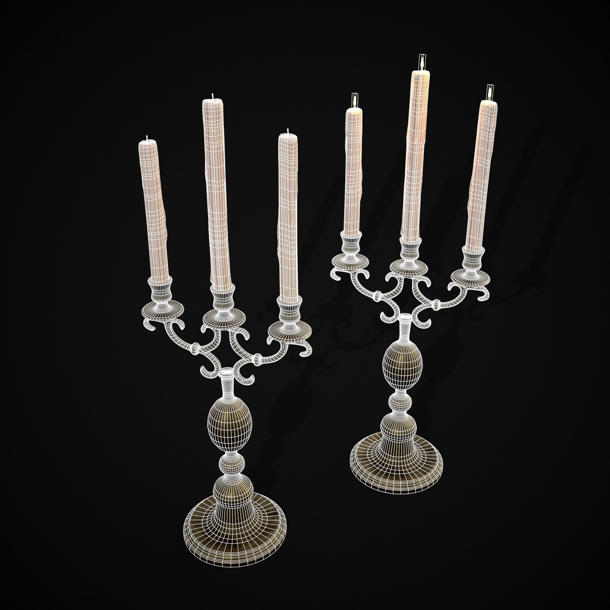 Brass Three Point Candelabra  Low-poly 3D model_28