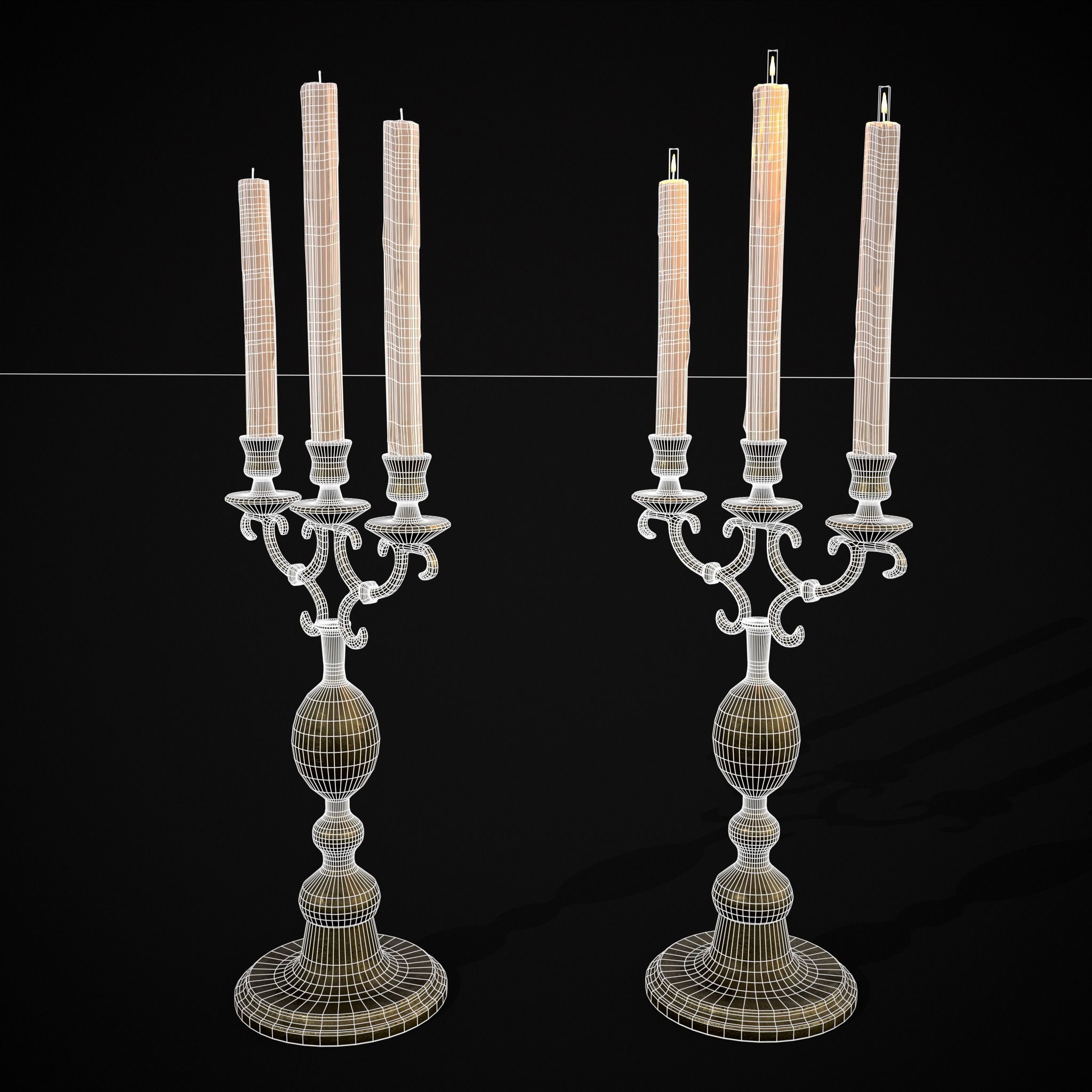 Brass Three Point Candelabra  Low-poly 3D model_8