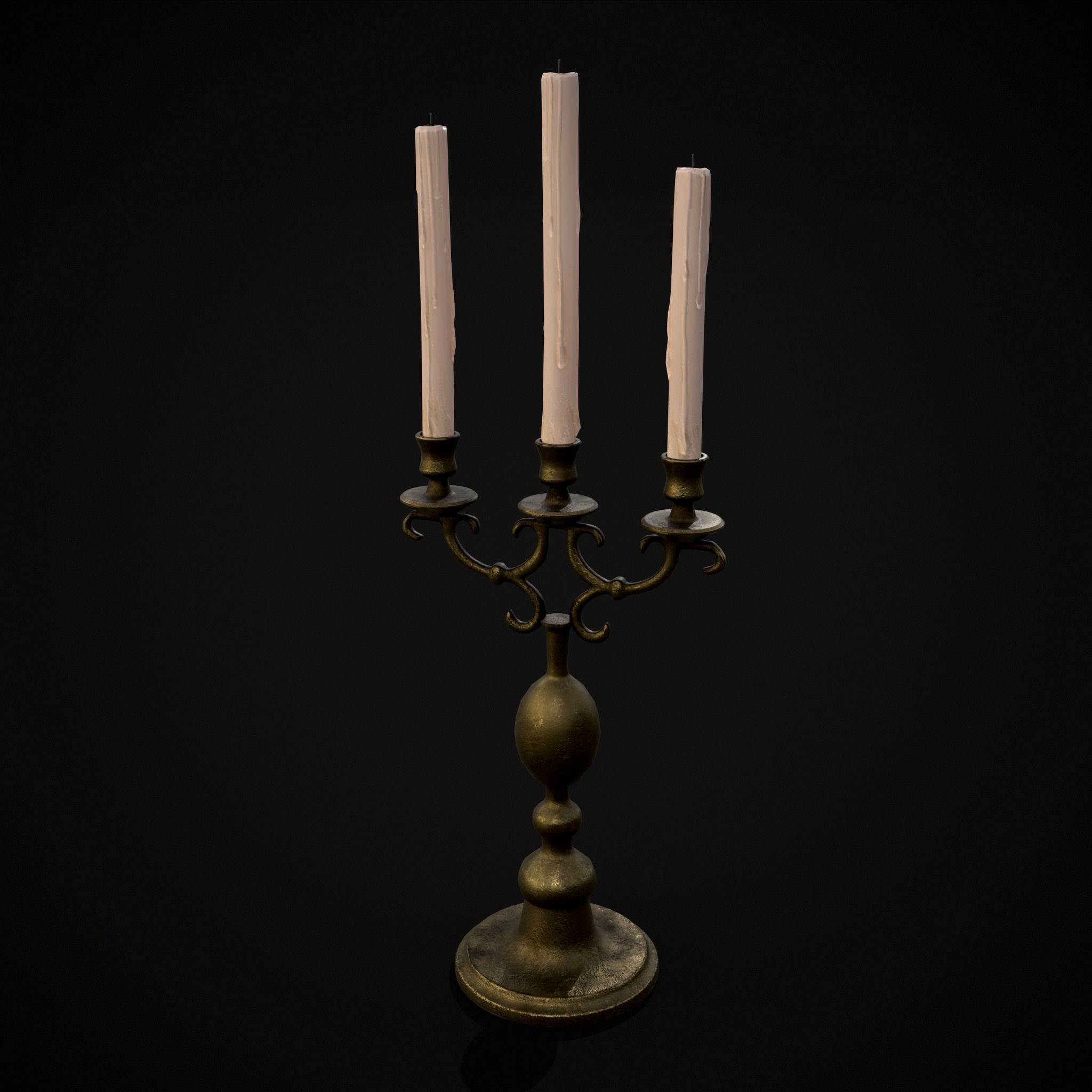 Brass Three Point Candelabra  Low-poly 3D model_17